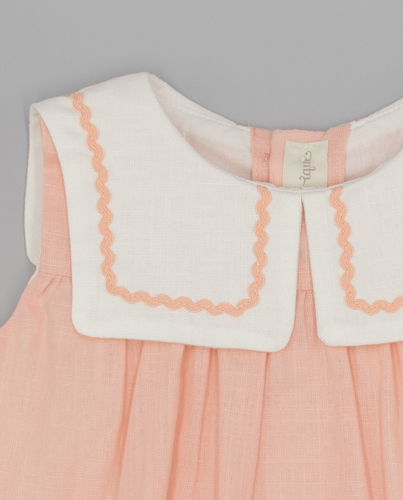 Vestido para Bebé de Linho com Gola Marinheira Fina Ejerique Rosa / Branco-3