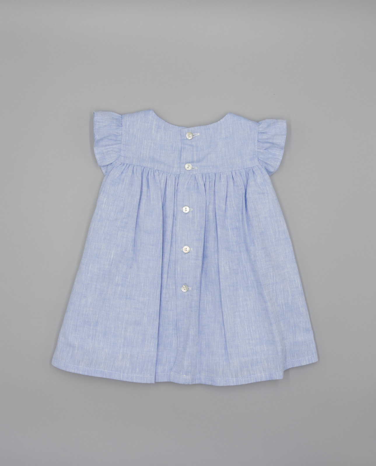 Vestido para Bebé com Tira Bordada e Laços nos Ombros Azul-celeste-2
