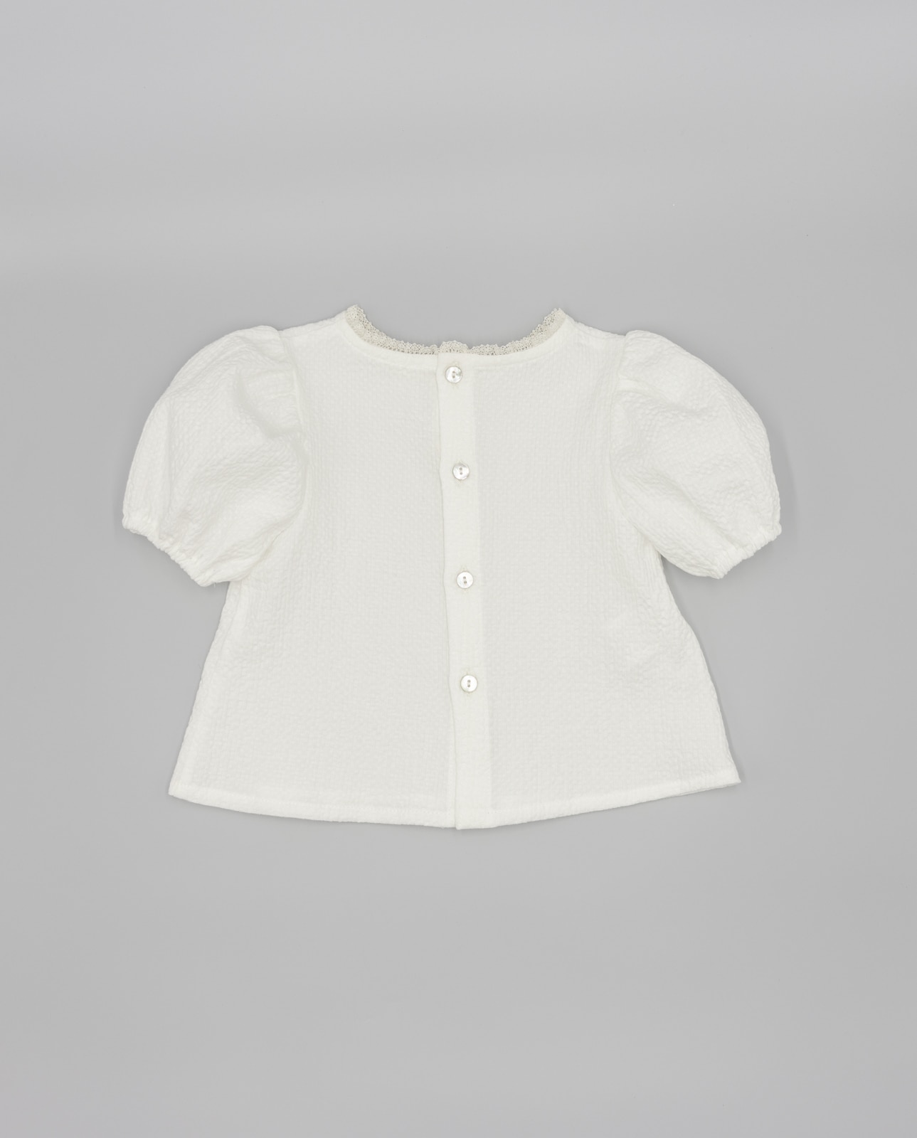 Blusa Infantil em Piqué de Manga Farol com Renda na Gola Fina Ejerique Branco-3