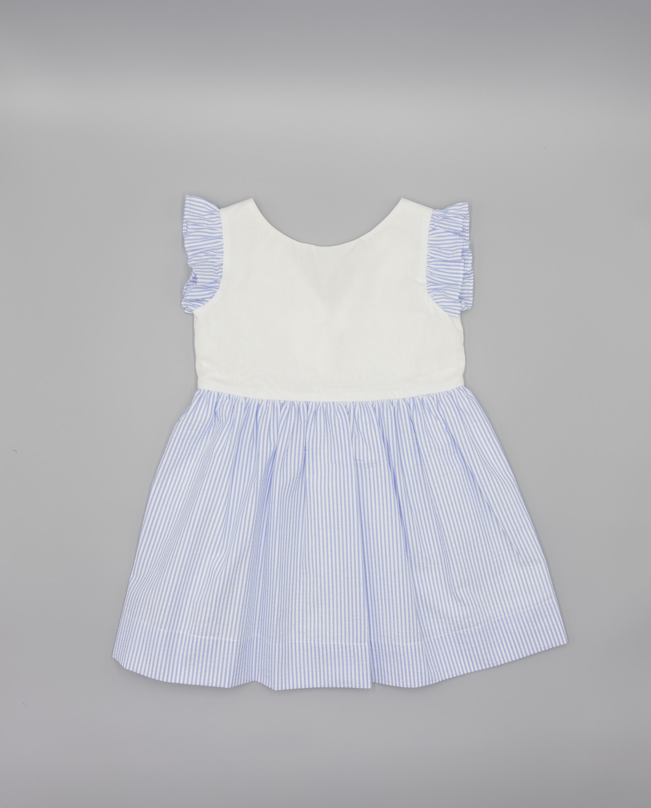 Imagem 0 de Vestido Infantil Seersucker com Corpo Contraste e Manga Folho