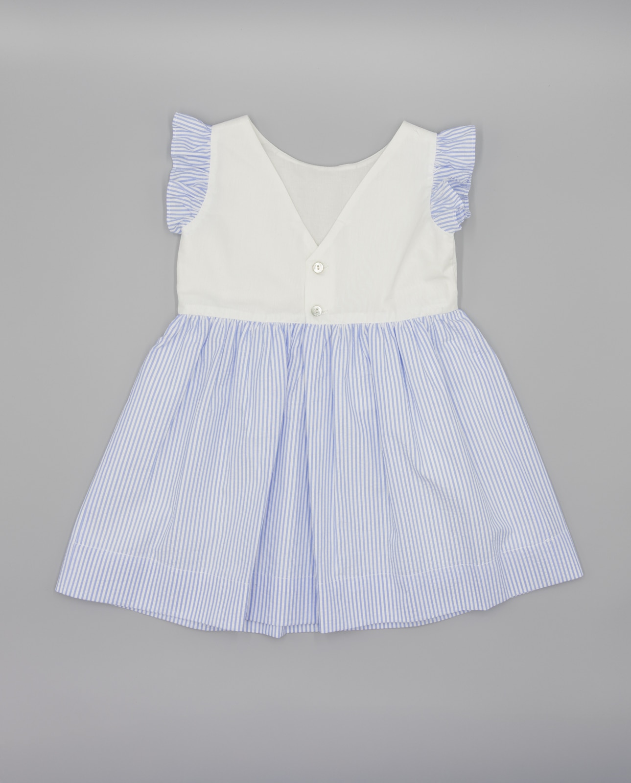 Vestido Infantil Seersucker com Corpo Contraste e Manga Folho Azul-claro-3