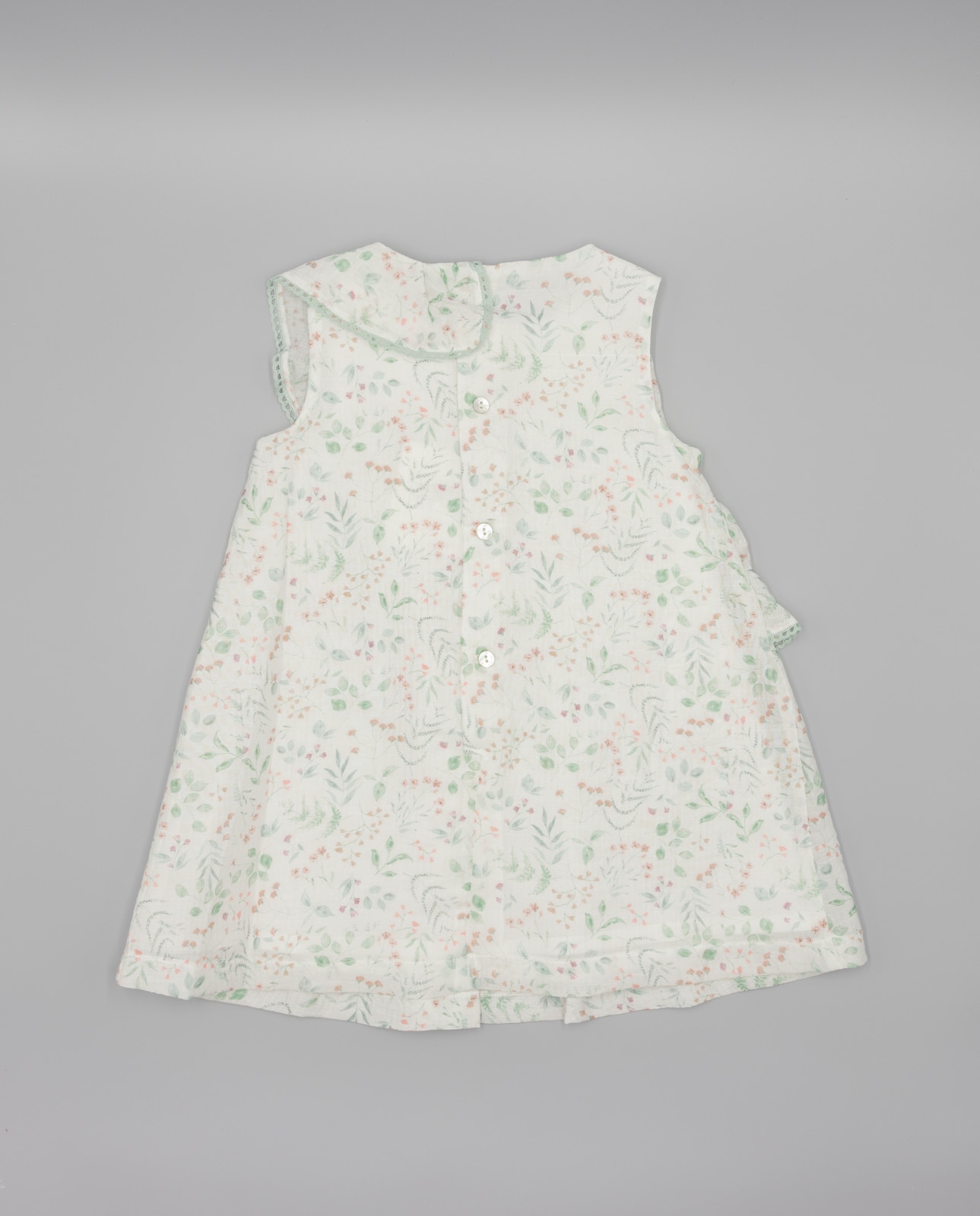 Vestido Infantil de Organza Estampado Folhas Branco / Verde-2