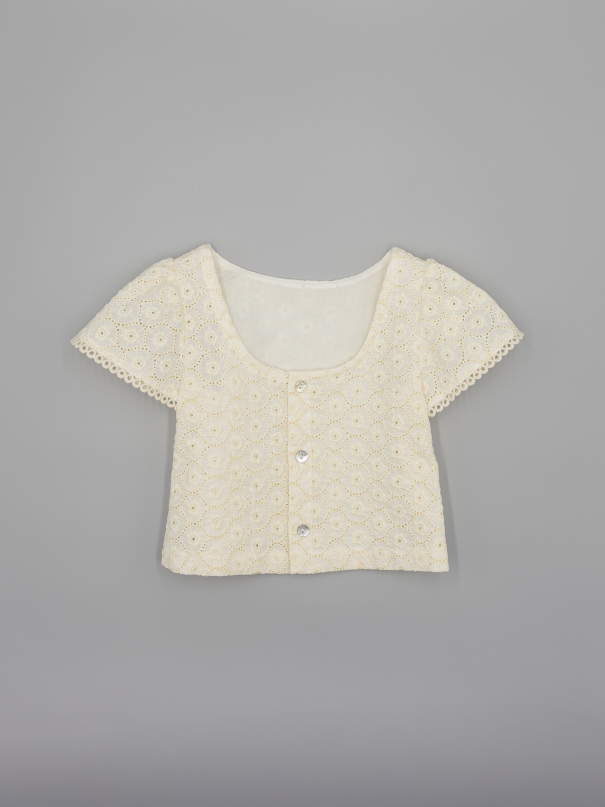 Blusa Infantil Bordada com Manga Capa e Guipur Fina Ejerique Cru-3