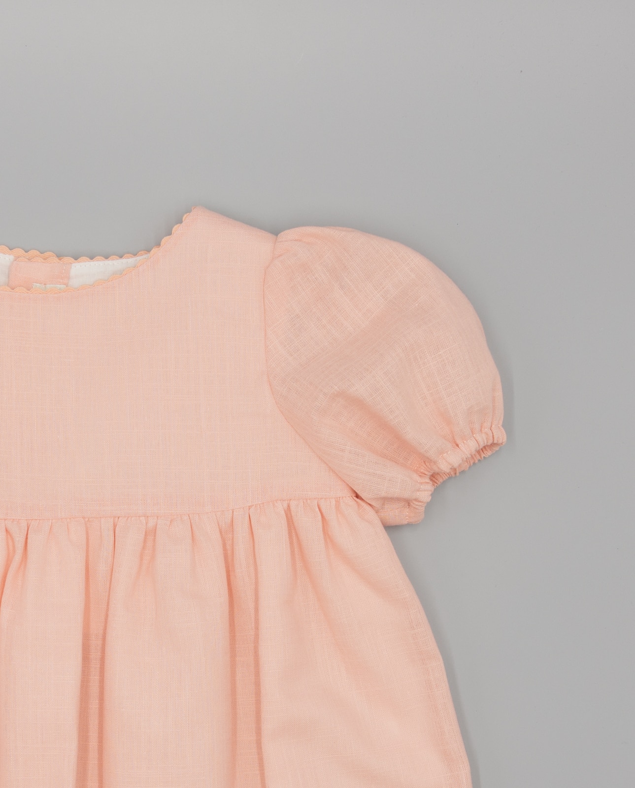 Vestido Infantil de Linho com Manga Farol Fina Ejerique Rosa-claro-4