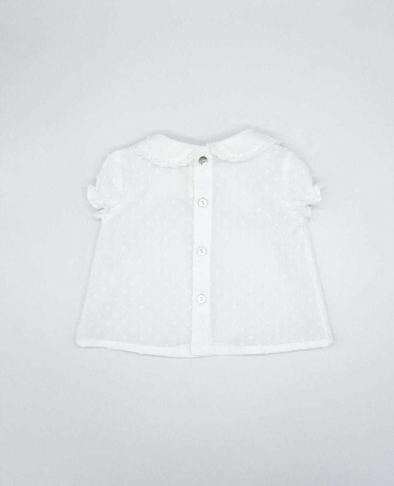 Blusa para Bebé Plumeti com Gola Bebé e Manga Farol Fina Ejerique Branco-2