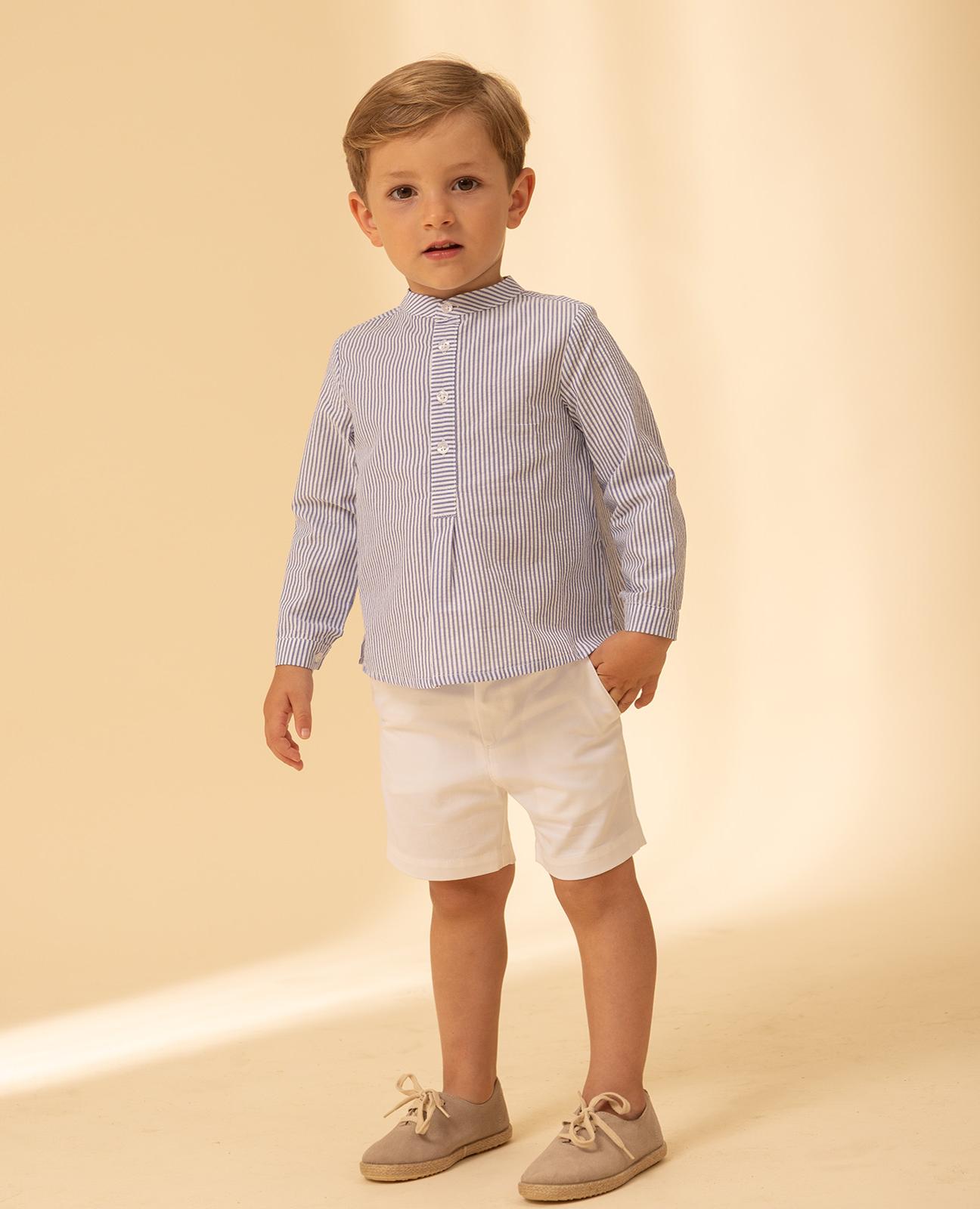 Imagem 0 de Camisa para Bebé Seersucker Às Riscas com Gola À Padre e Manga Comprida