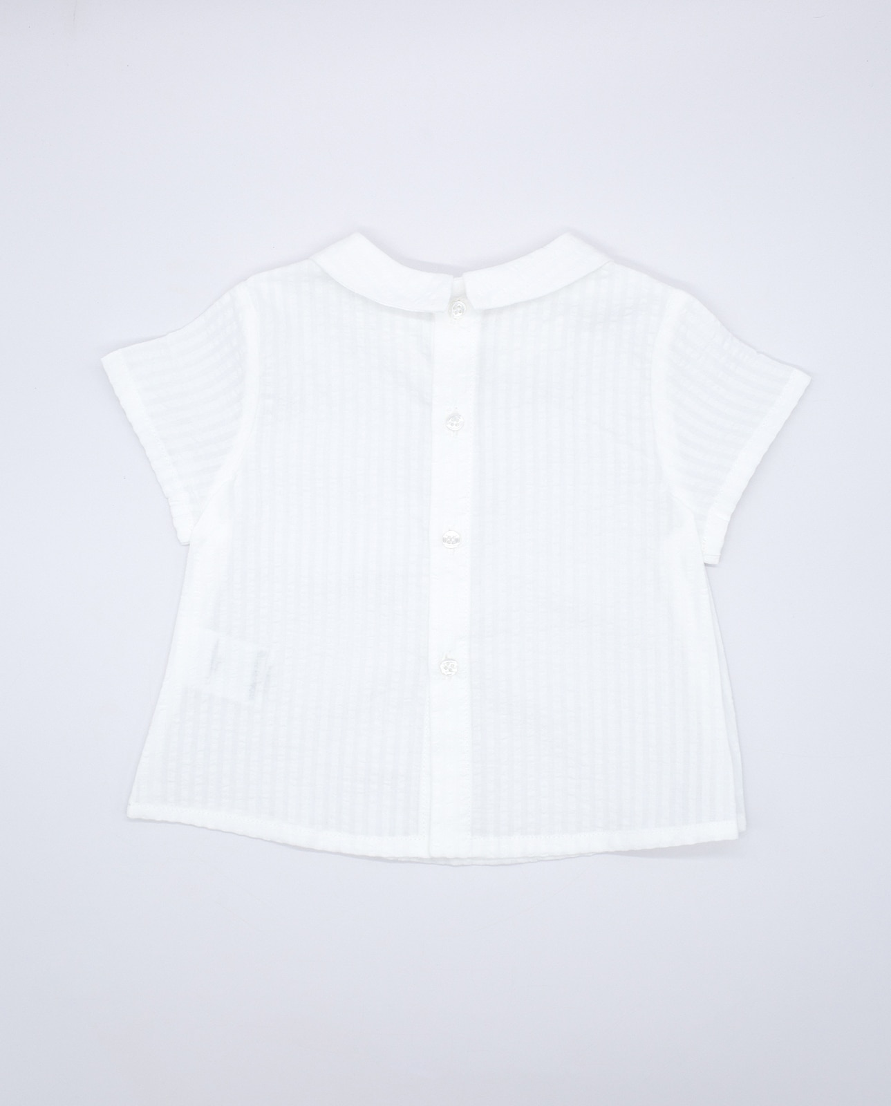 Camisa para Bebé Seersucker com Gola Bebé de Manga Curta Branco-2