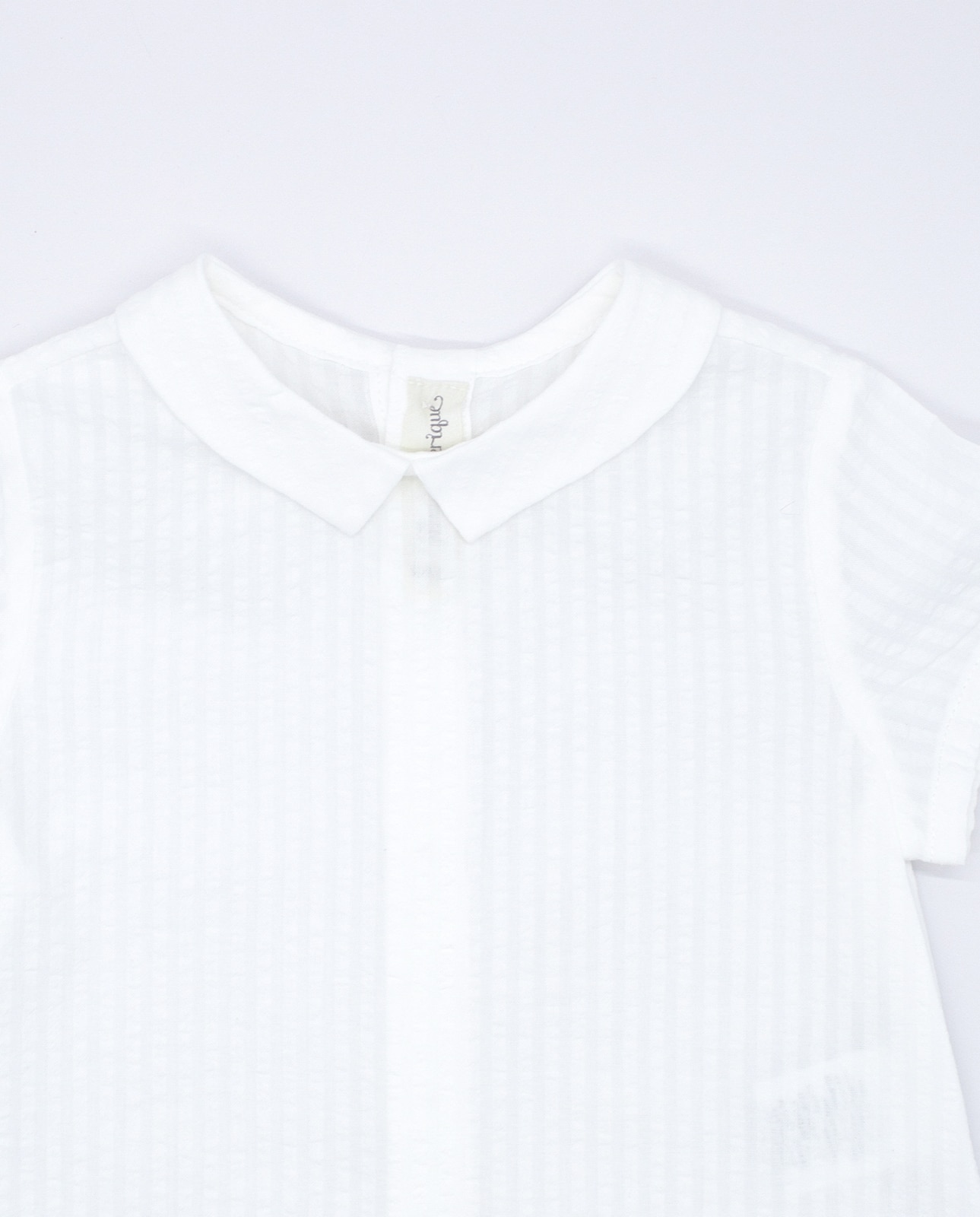 Camisa para Bebé Seersucker com Gola Bebé de Manga Curta Branco-3