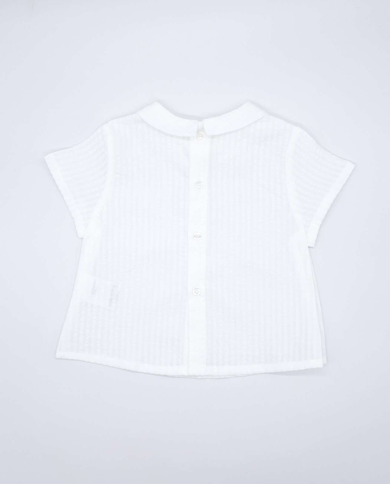 Camisa para Bebé Seersucker com Gola Bebé de Manga Curta Fina Ejerique Branco-2