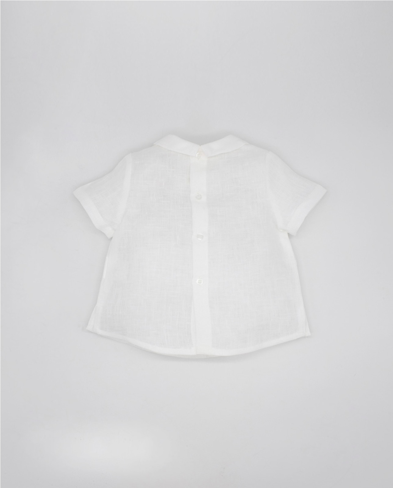 Camisa para Bebé de Linho com Lorzas e Gola em V Fina Ejerique Branco-2