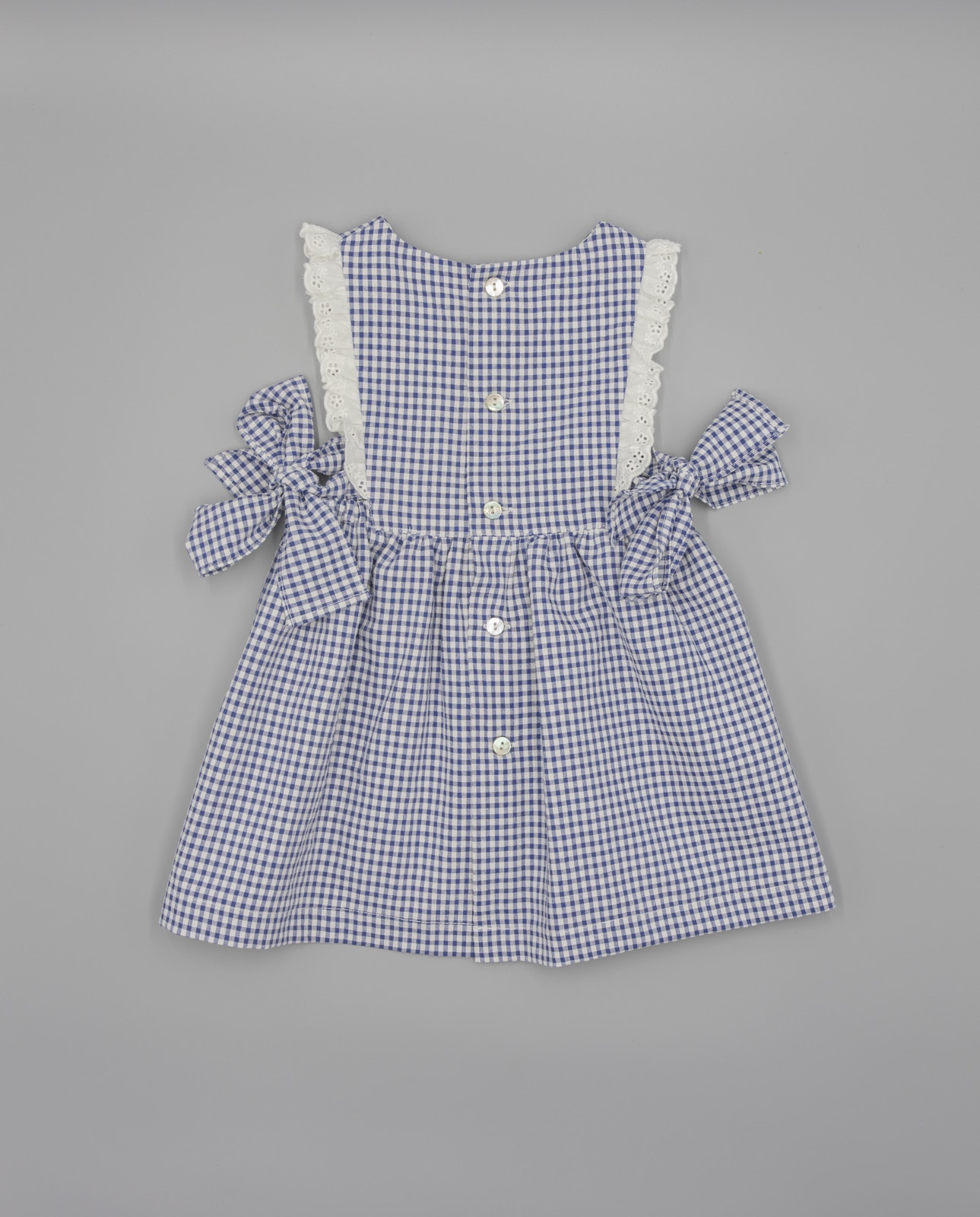 Vestido para Bebé Vichy com Folhos e Laços Laterais Azul-claro-2