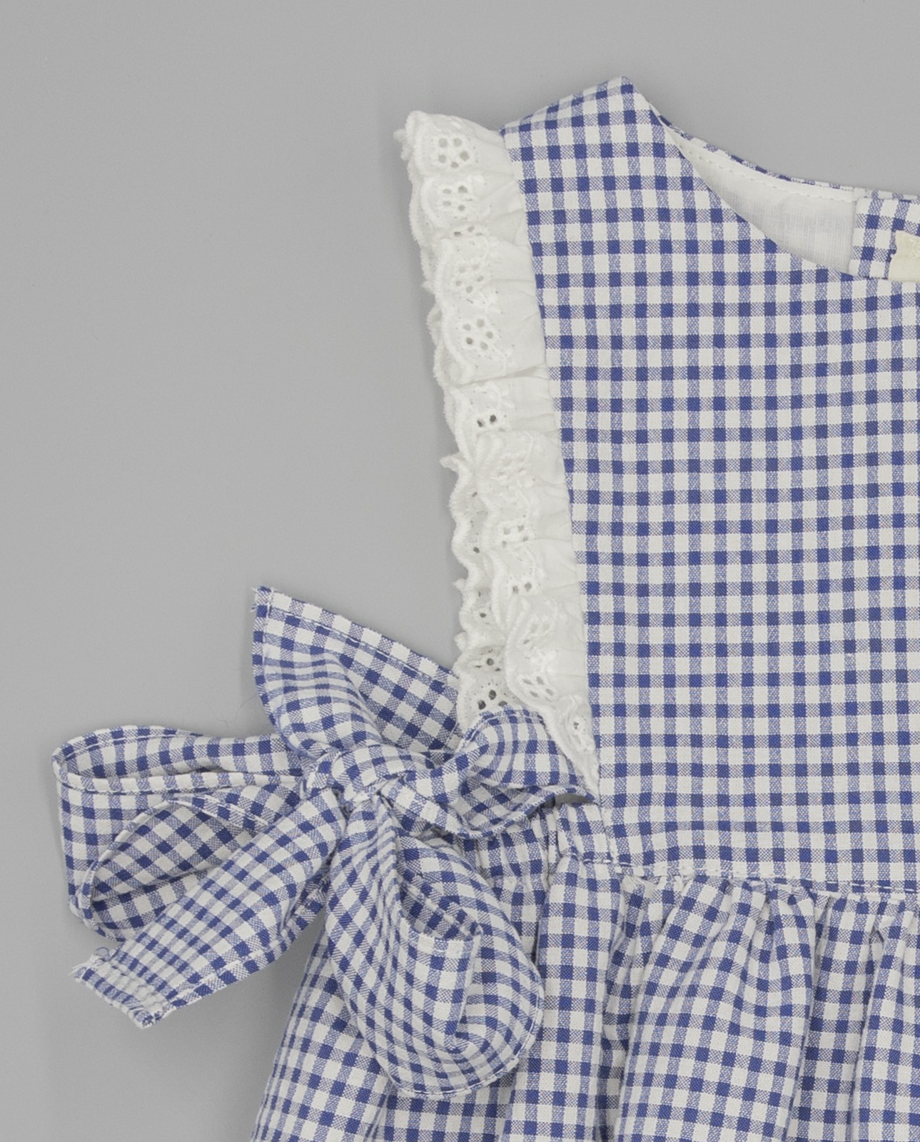 Vestido para Bebé Vichy com Folhos e Laços Laterais Azul-claro-3