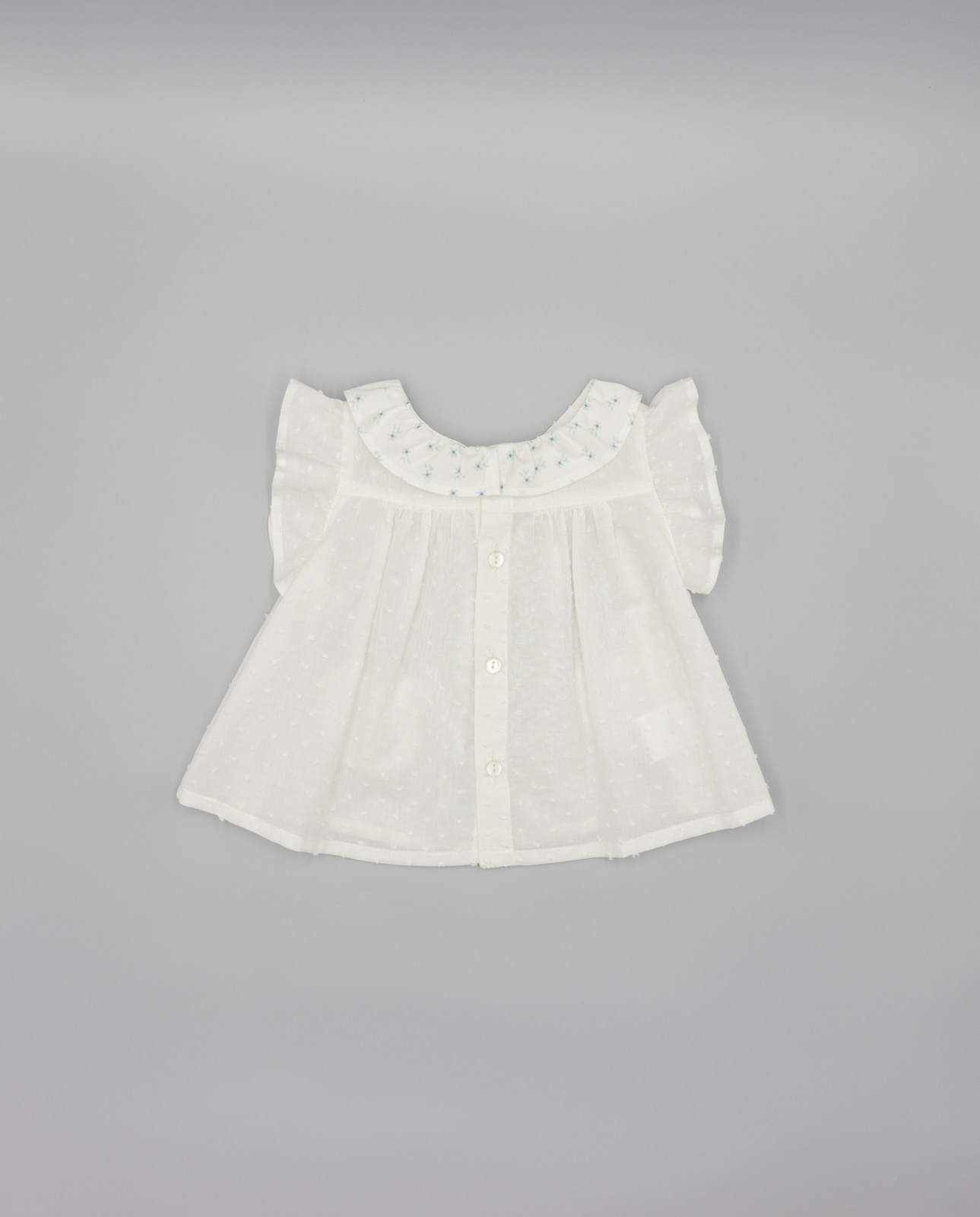 Blusa para Bebé Plumeti com Bolsos e Estampado Floral em Contraste Fina Ejerique Cru-2