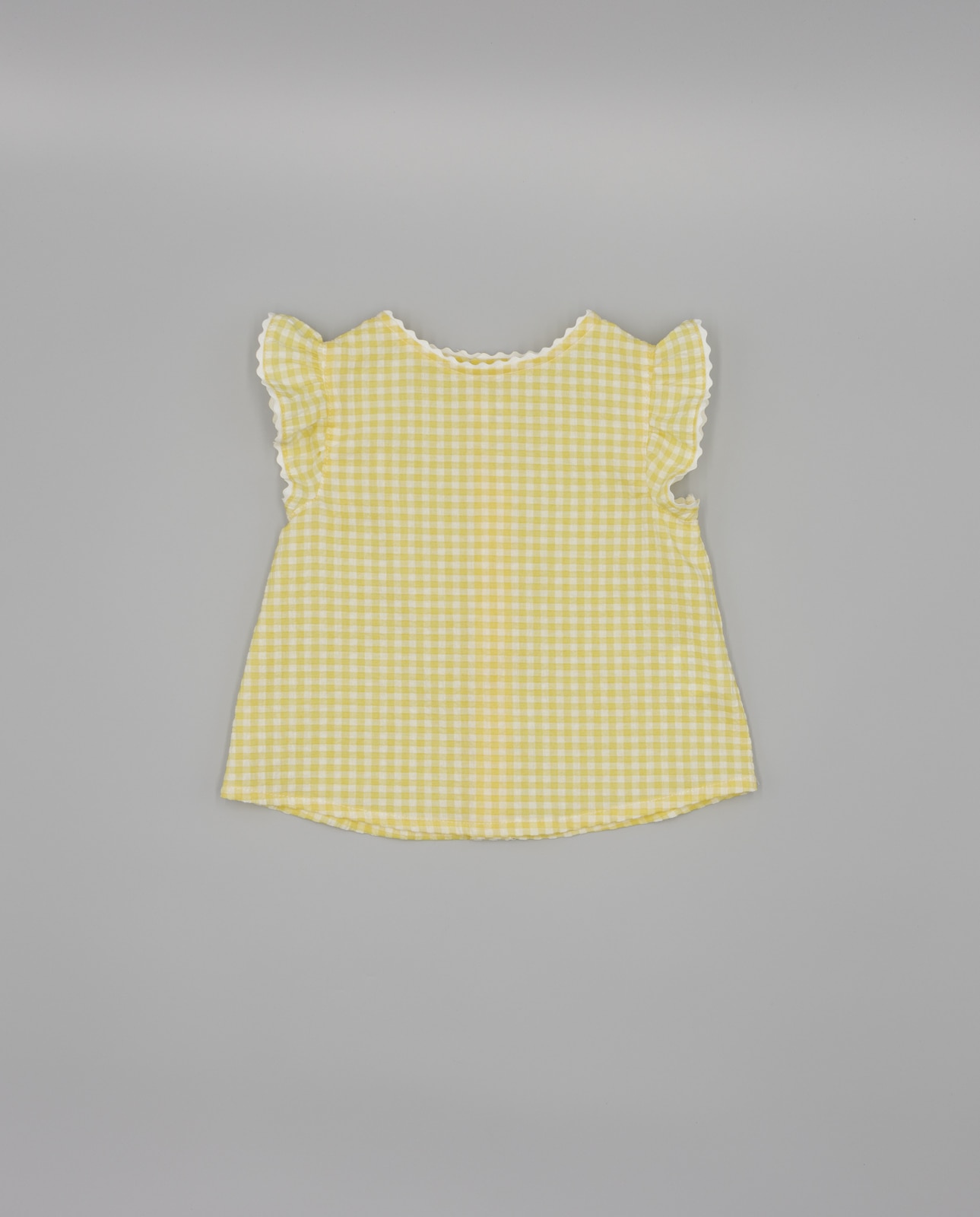 Blusa para Bebé Vichy com Manga Volante e Ondulina Fina Ejerique Amarelo-2