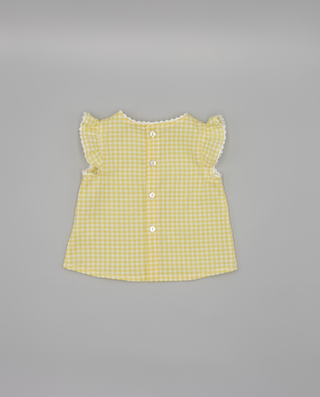 Blusa para Bebé Vichy com Manga Volante e Ondulina Fina Ejerique Amarelo-3