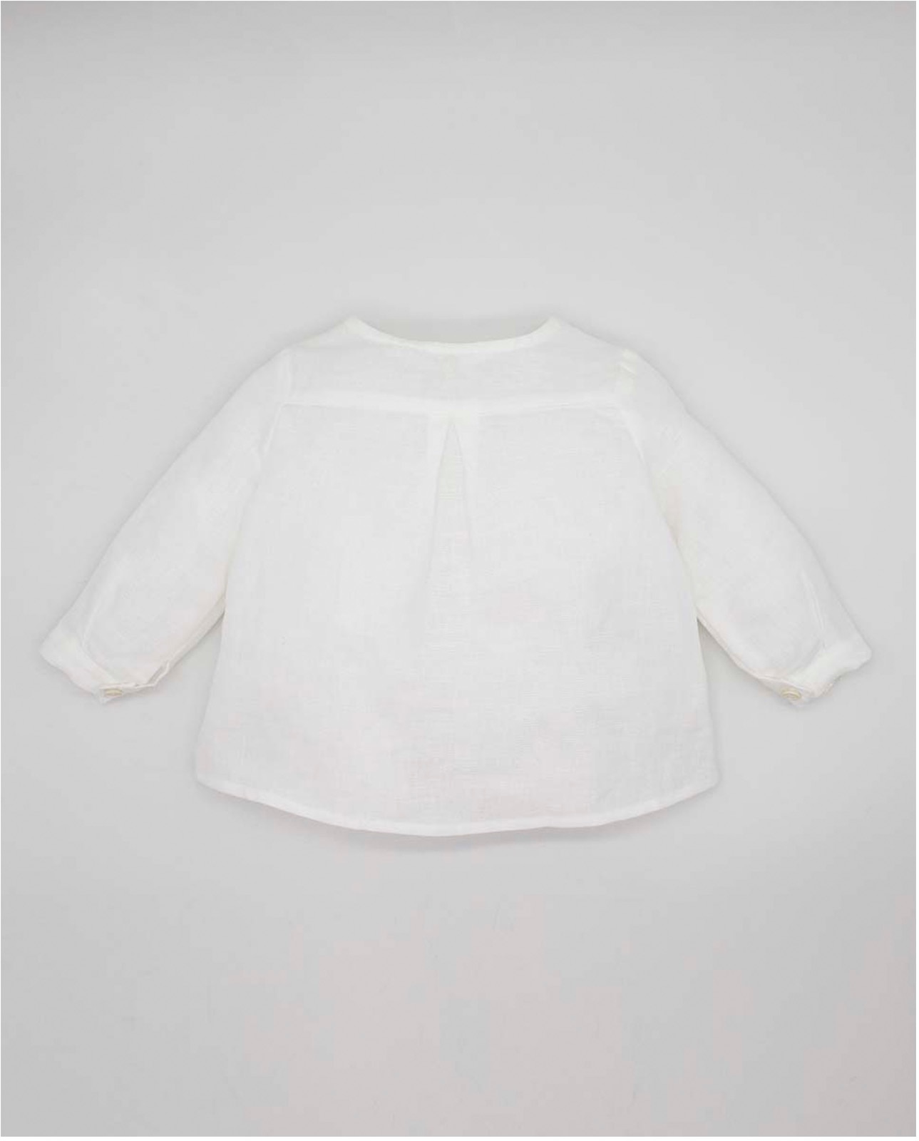 Camisa para Bebé de Linho com Canesú e Tapeta Frontal Branco-2