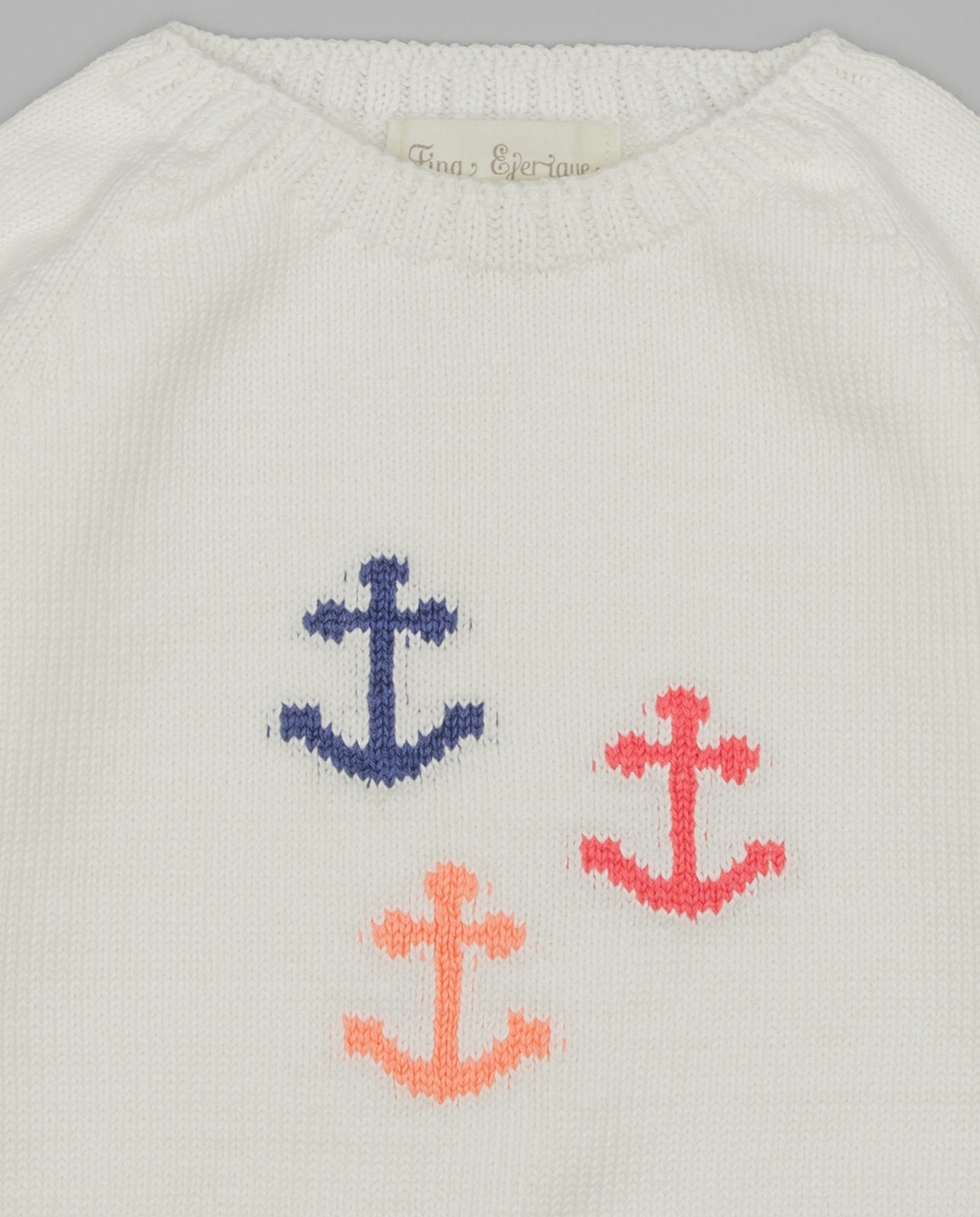Camisola para Bebé em Tricô de Algodão com Âncoras Jacquard Fina Ejerique Branco-3