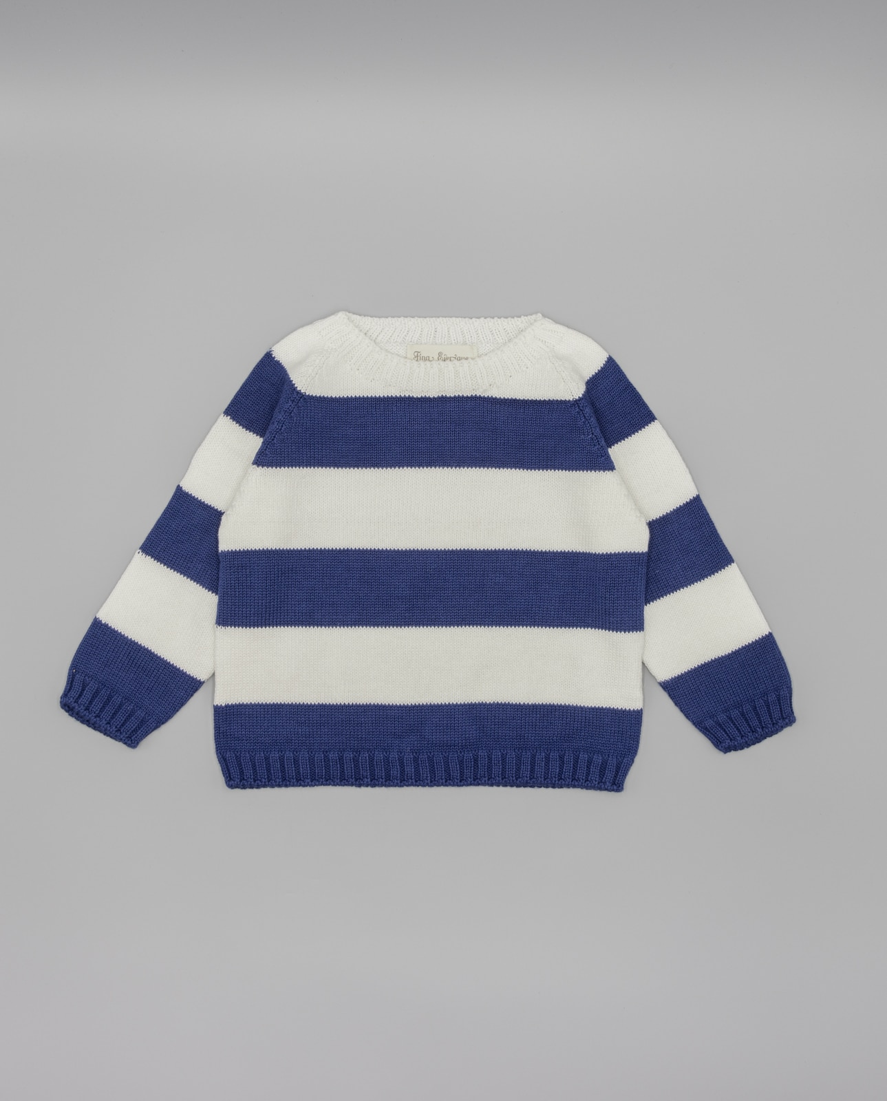 Camisola para Bebé de Tricô em Algodão Às Riscas Fina Ejerique Branco-1
