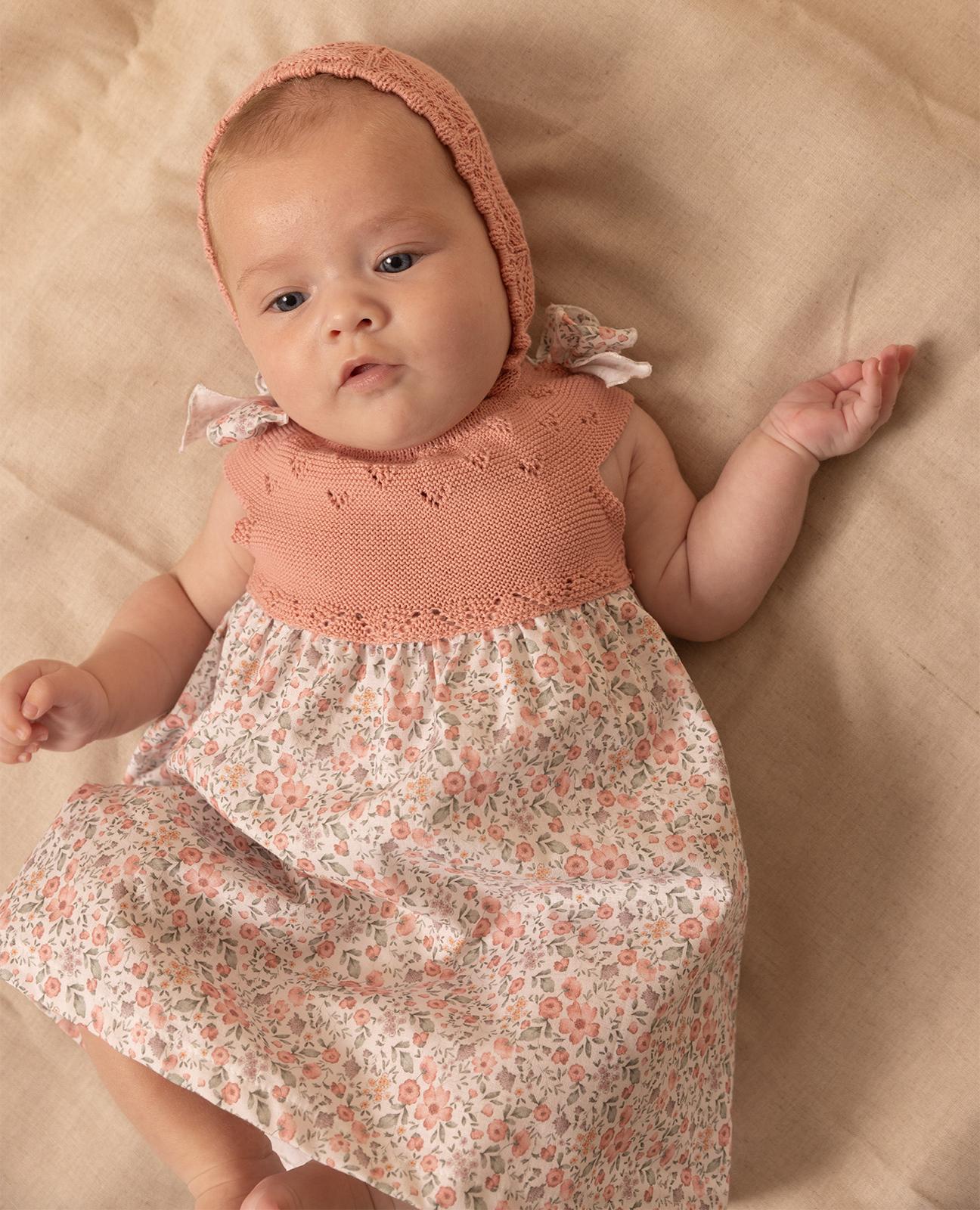Imagem 0 de Vestido para Bebé Combinado com Corpo de Malha e Laços