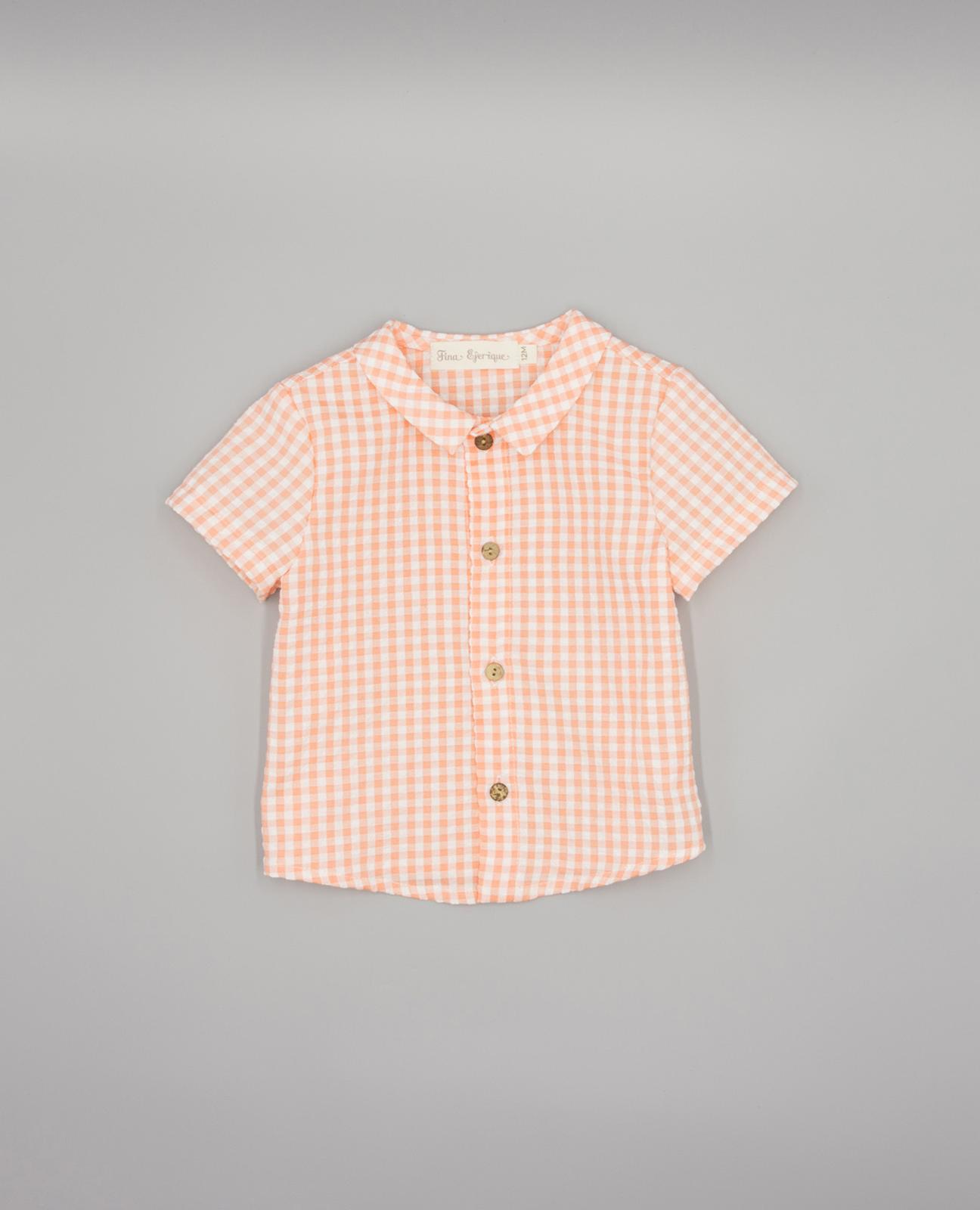 Camisa para Bebé Vichy com Manga Curta e Gola Clássica Fina Ejerique Salmão-1