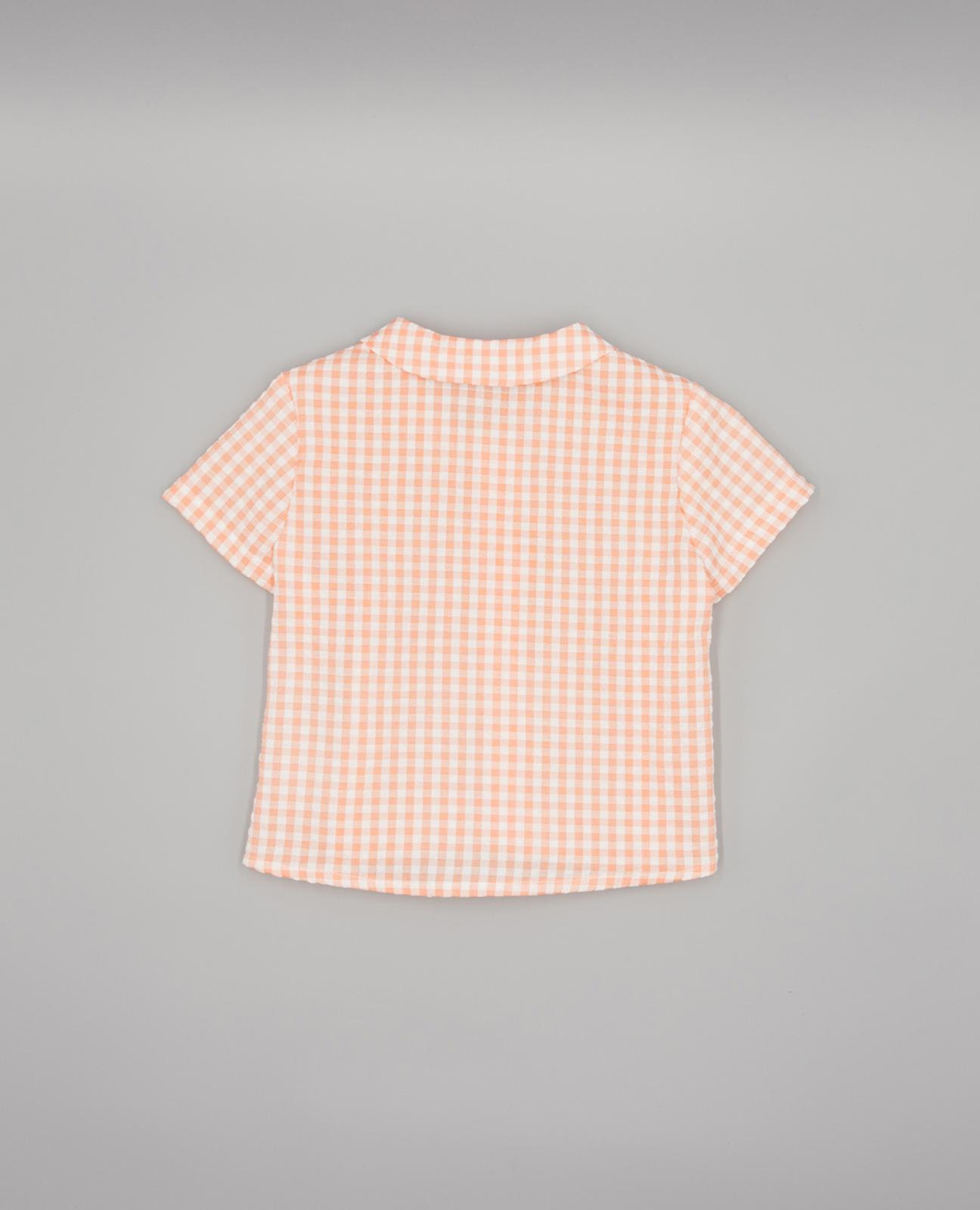 Camisa para Bebé Vichy com Manga Curta e Gola Clássica Fina Ejerique Salmão-2