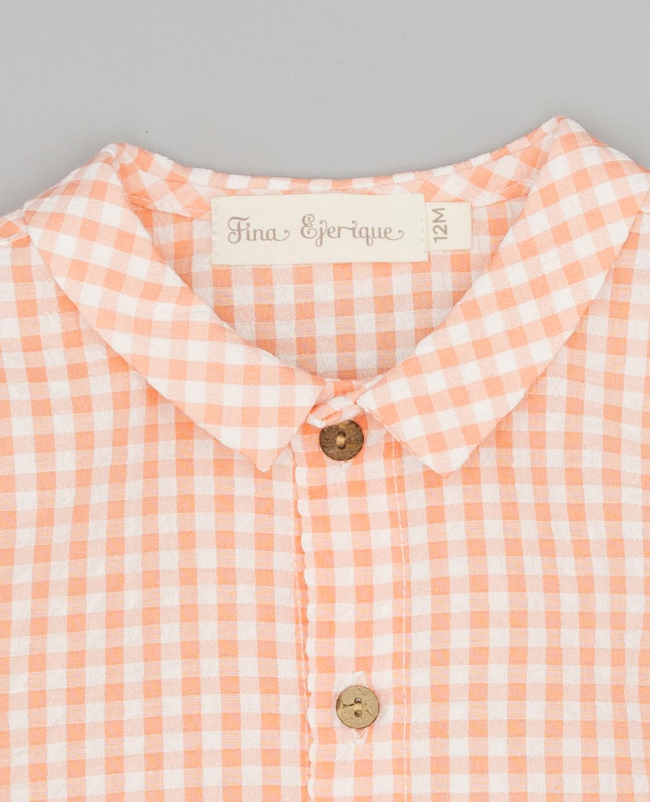 Camisa para Bebé Vichy com Manga Curta e Gola Clássica Fina Ejerique Salmão-3