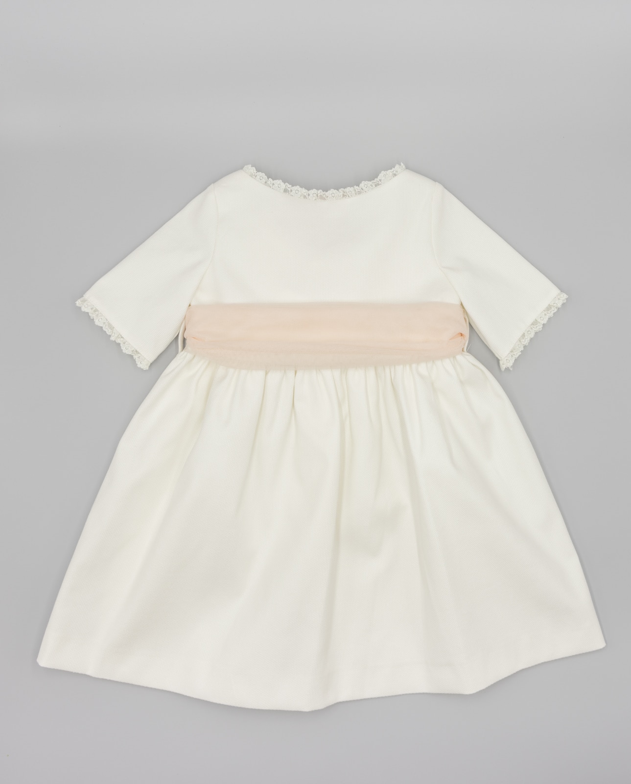 Imagem 0 de Vestido Infantil em Piqué com Renda e Laçada