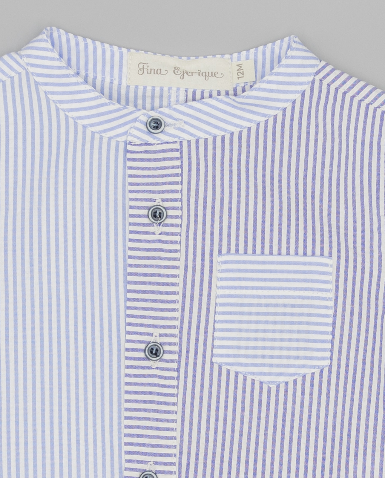 Camisa Infantil Seersucker Às Riscas com Gola À Padre Fina Ejerique Azul-marinho-3