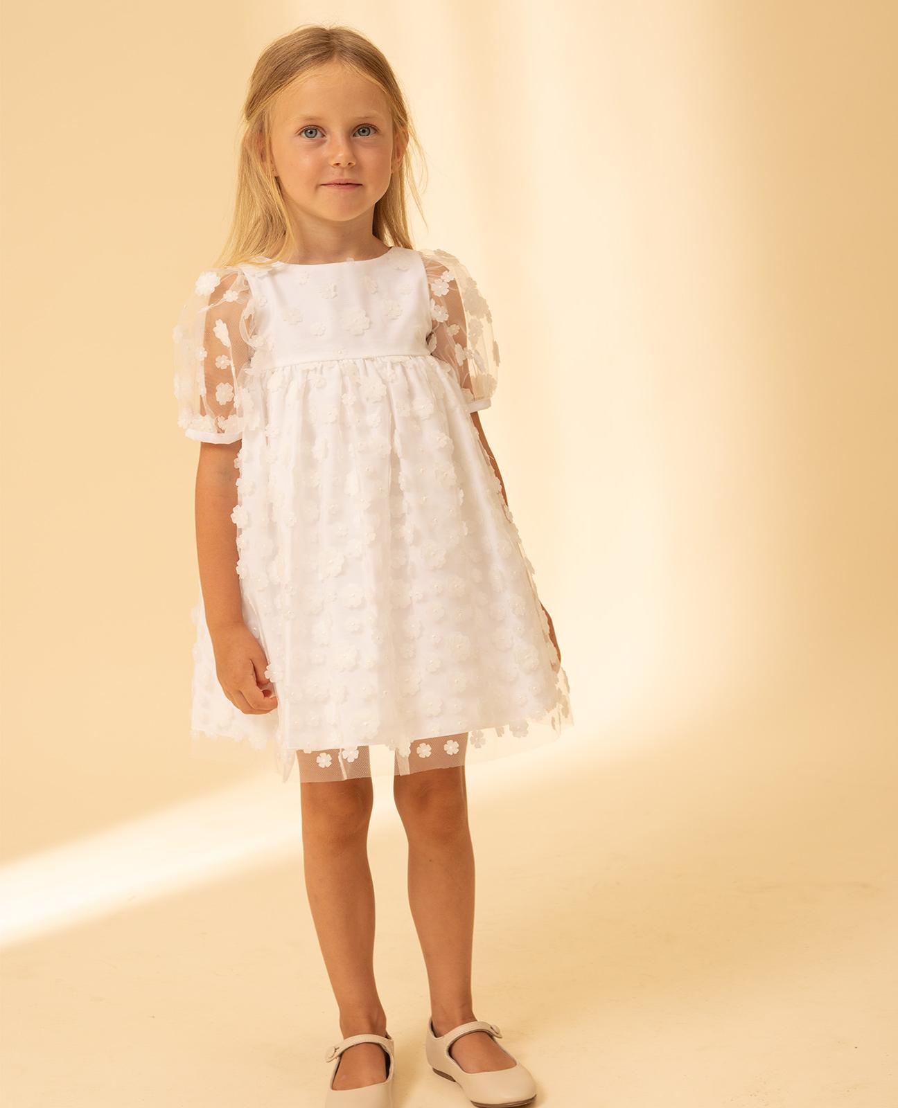 Imagem 0 de Vestido Infantil de Tule com Apliques Florais
