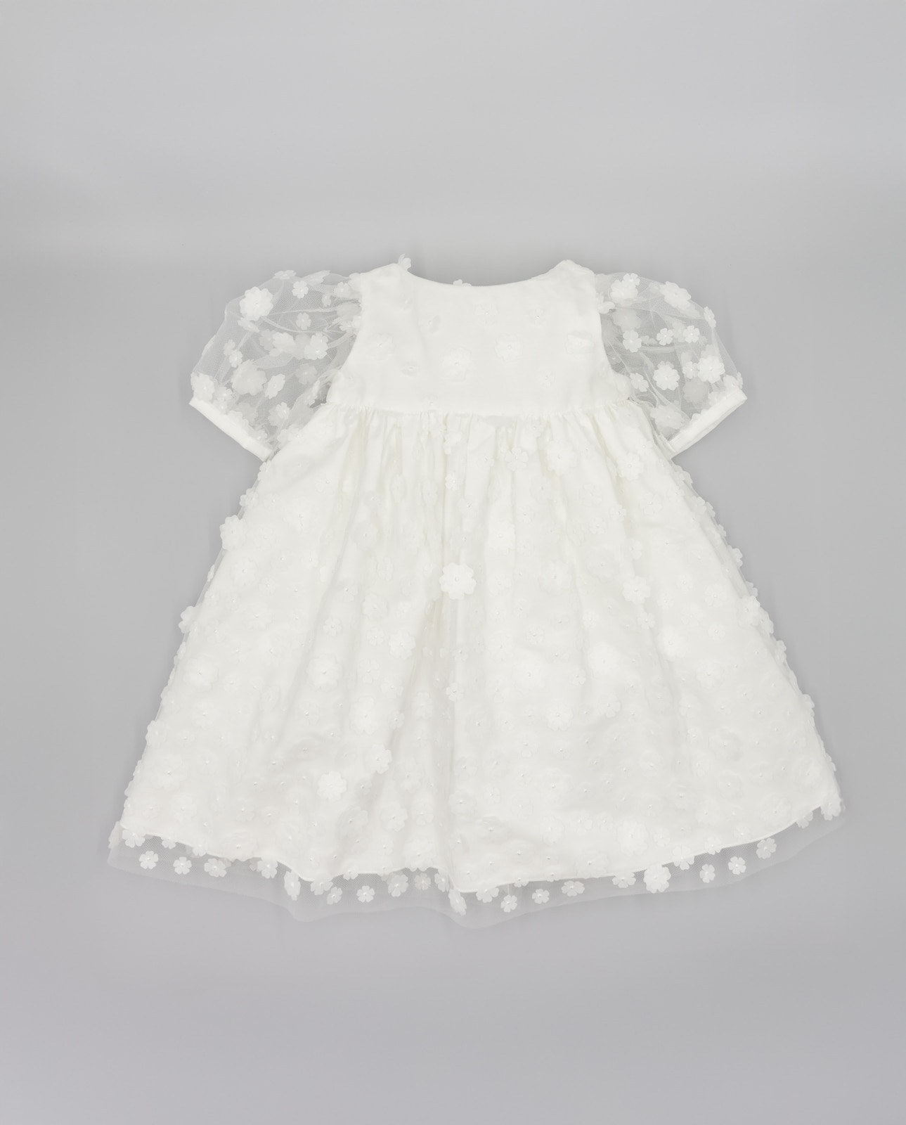 Vestido Infantil de Tule com Apliques Florais Cru-2