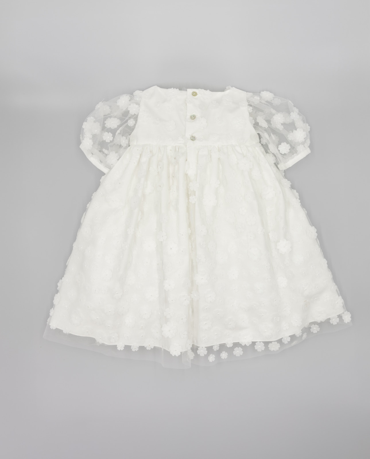 Vestido Infantil de Tule com Apliques Florais Cru-3