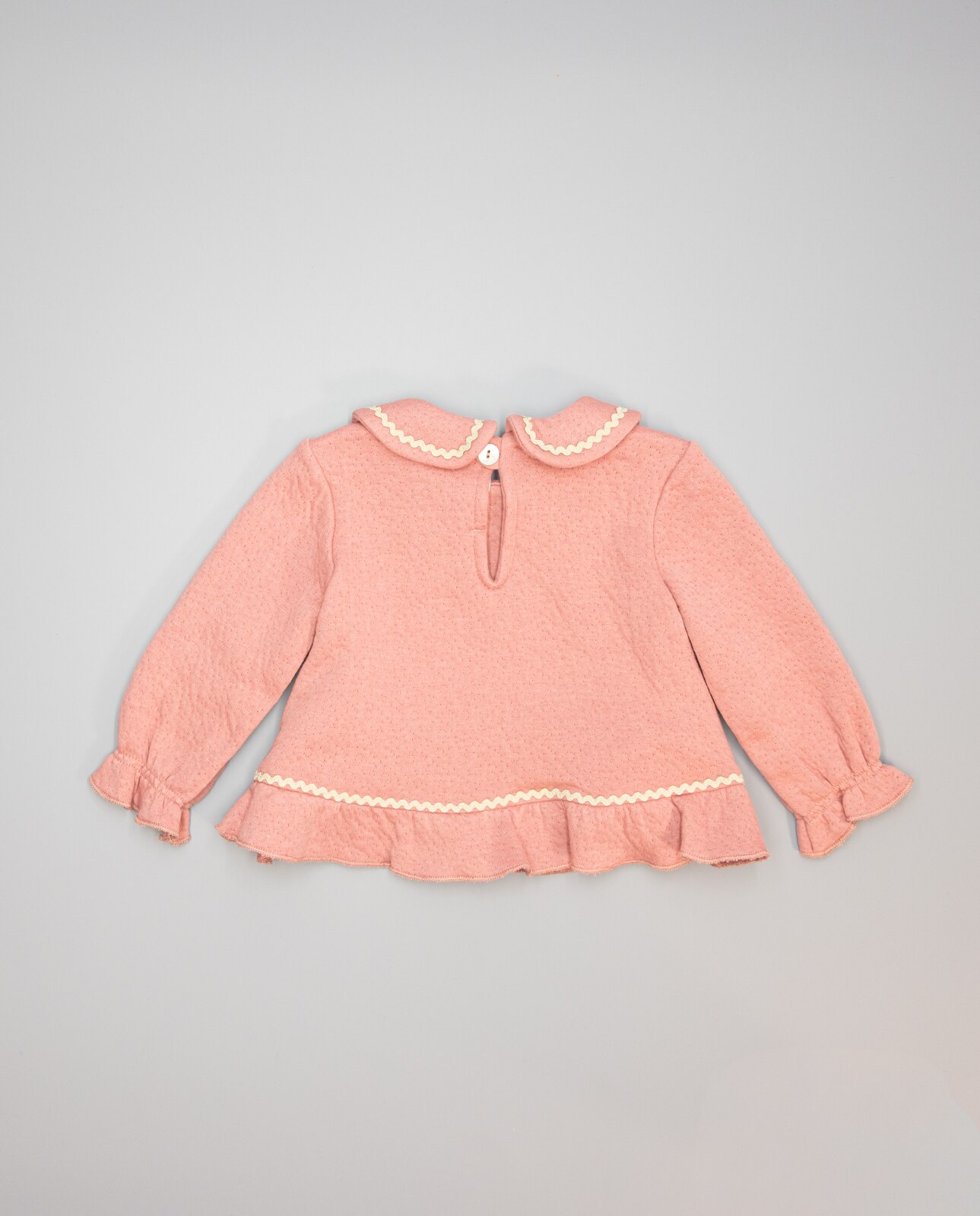Camisola para Bebé em Felpa Estruturada com Ondulina em Contraste Rosa-2