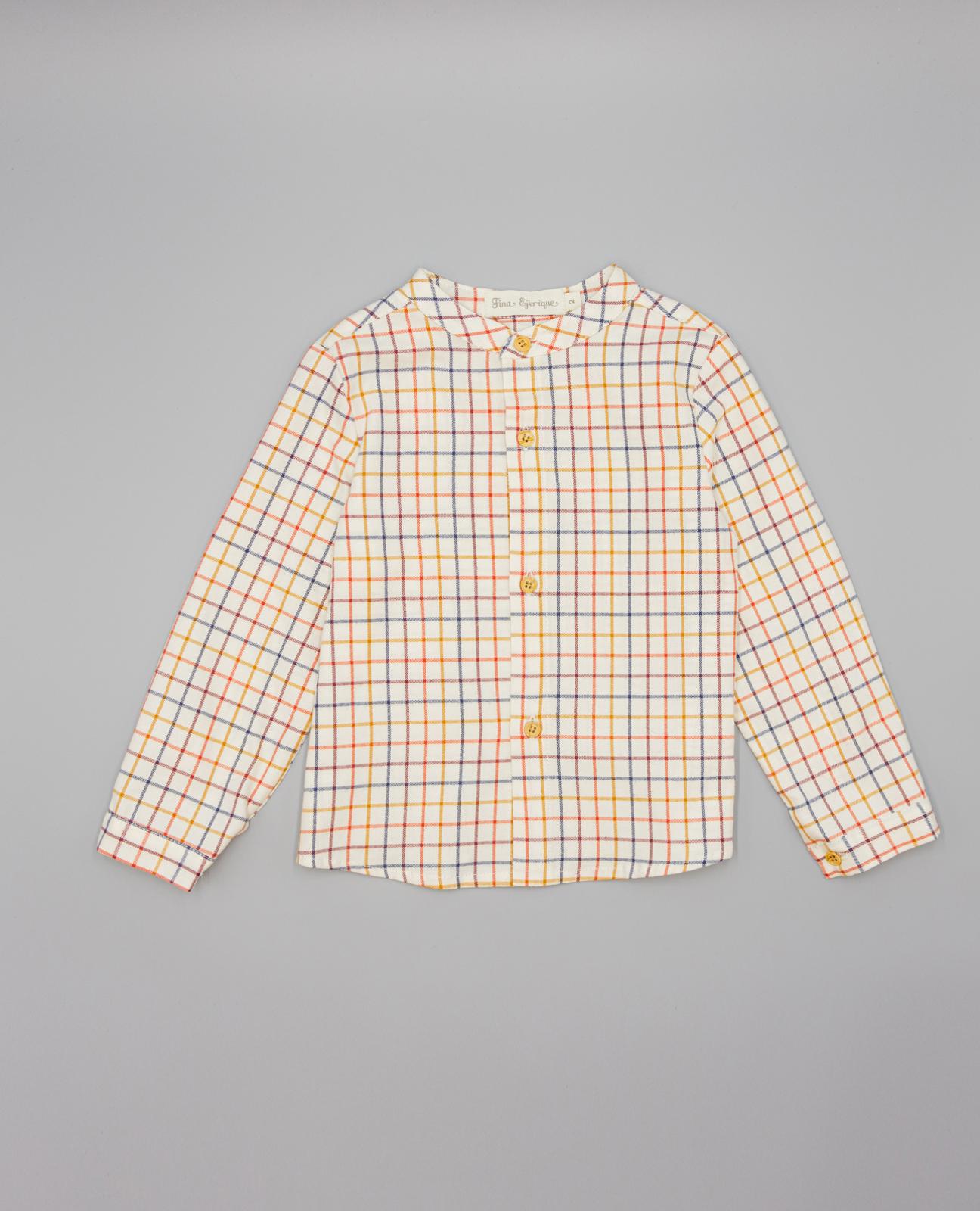 Imagem 0 de Camisa Infantil Aos Quadrados Janela Multicolor com Gola À Padre e Botões de Madeira