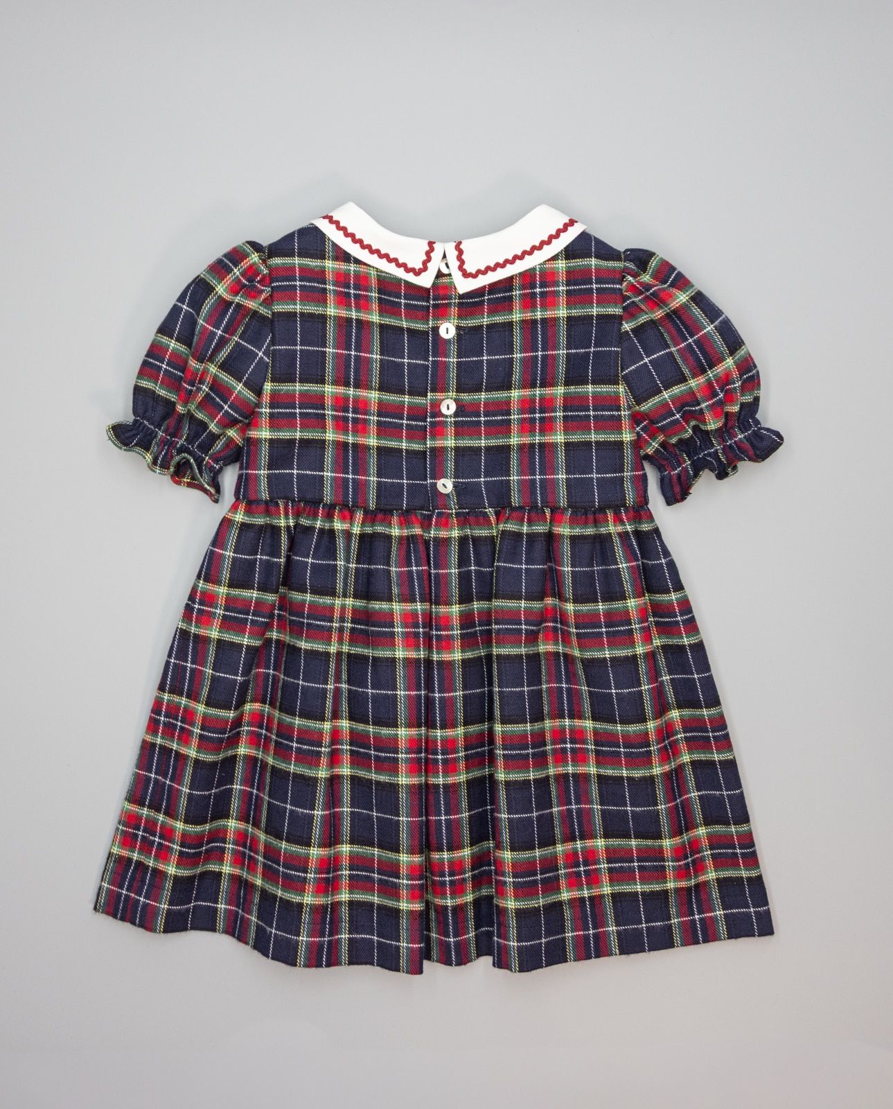 Vestido em Azul e Bordeaux Aos Quadrados Escoceses com Ondulina Bordeaux Marinho-2