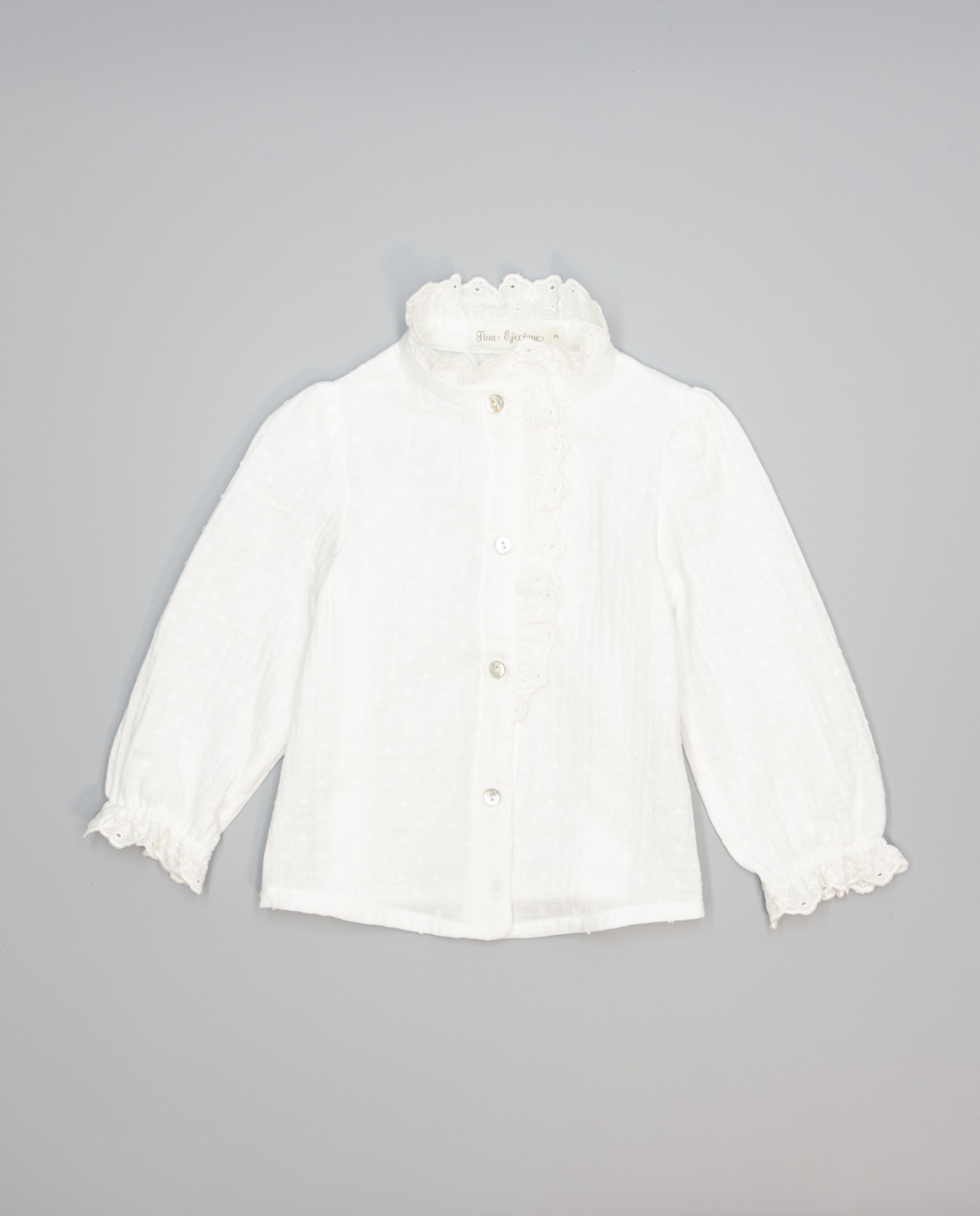 Imagem 0 de Camisa Bege de Algodão com Plumeti e Folho Bordado