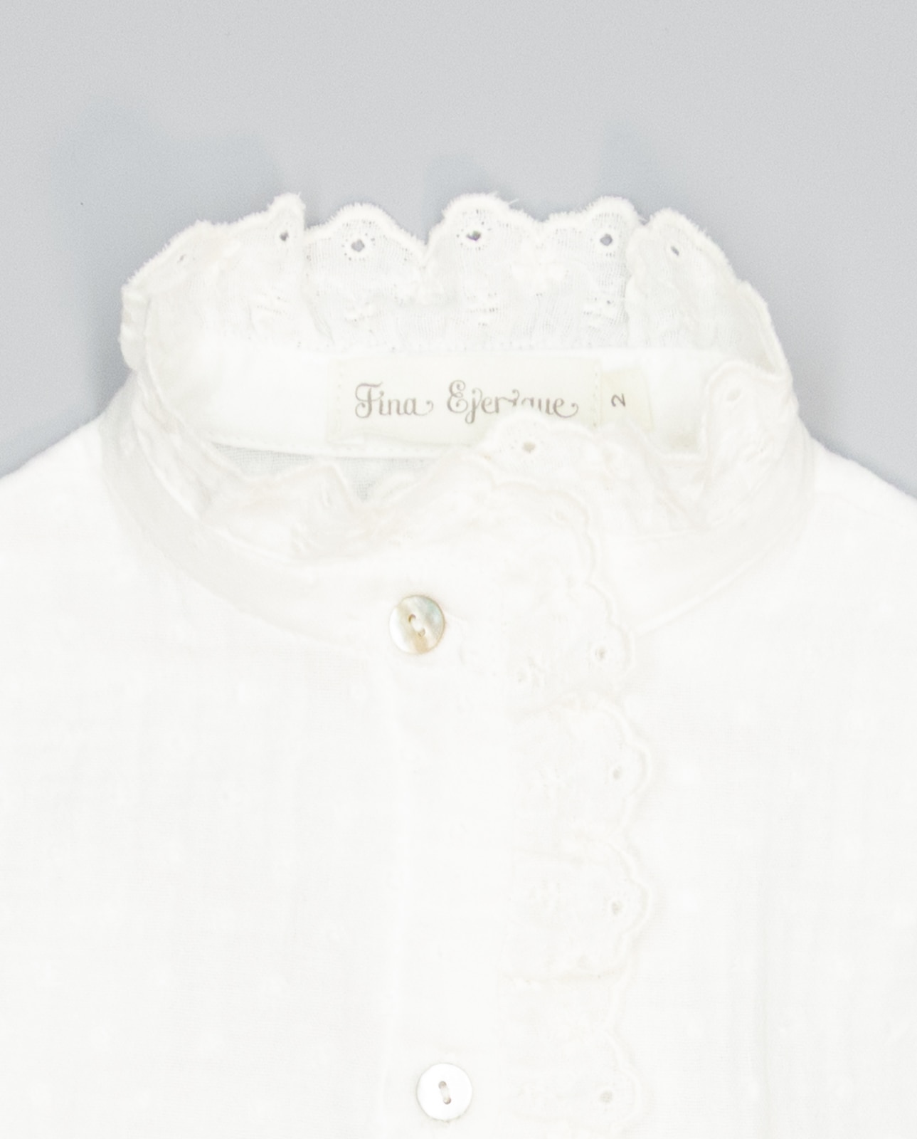 Camisa Bege de Algodão com Plumeti e Folho Bordado Cru-3
