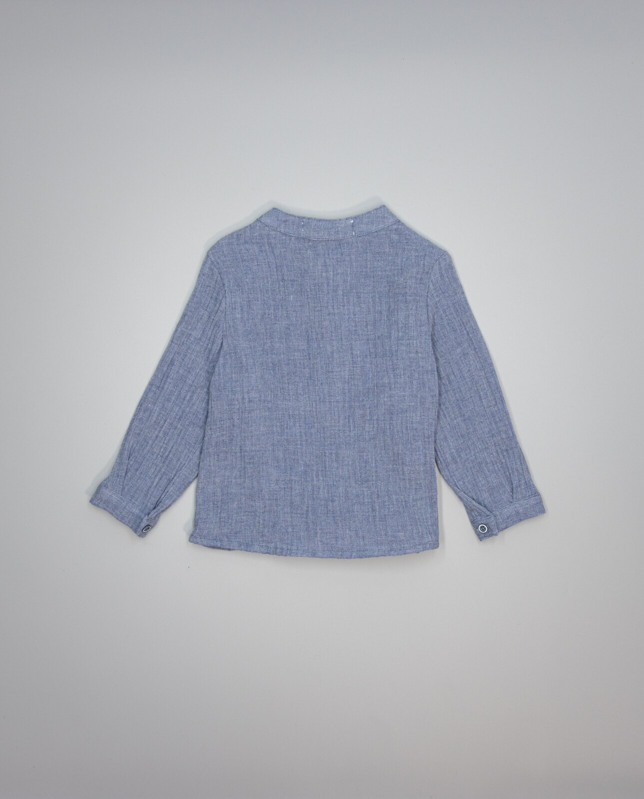 Camisa Infantil Azul de Gase de Tecido Duplo com Gola À Padre Azul-2