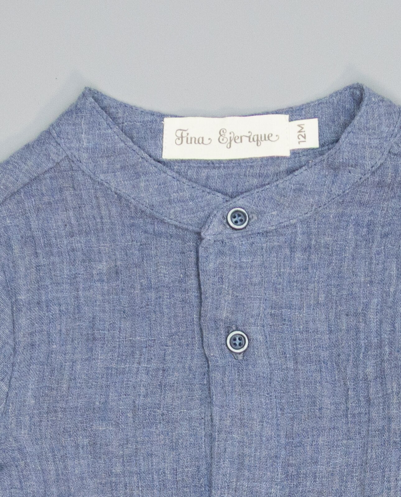 Camisa Infantil Azul de Gase de Tecido Duplo com Gola À Padre Azul-3