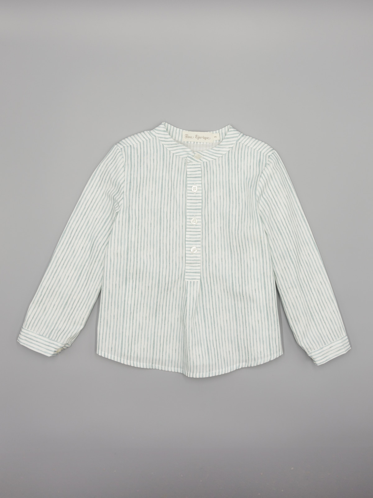 Camisa Infantil Às Riscas com Gola À Padre de Manga Comprida Fina Ejerique Azul-claro-2