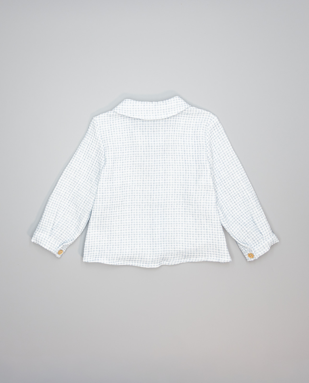 Camisa Azul de Algodão Vichy com Gola e Botões de Madeira Azul-celeste-2