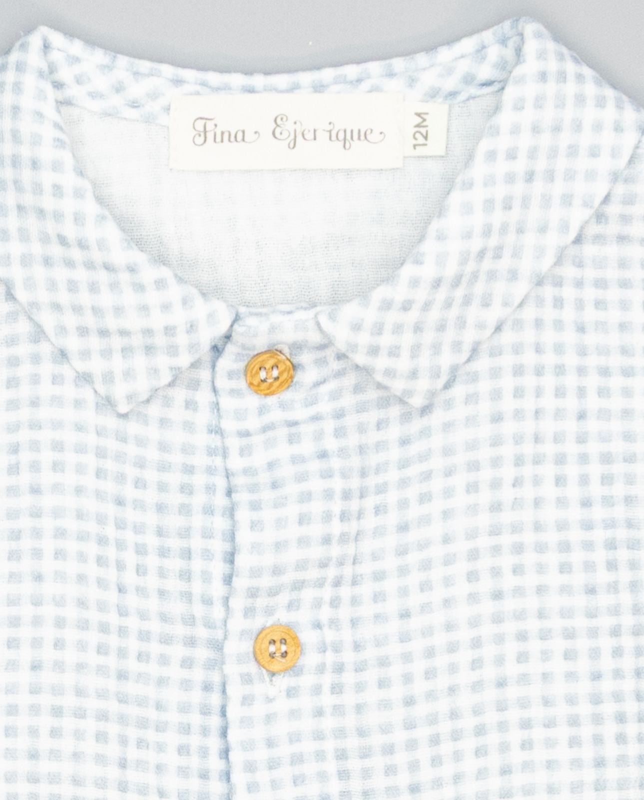 Camisa Azul de Algodão Vichy com Gola e Botões de Madeira Azul-celeste-3