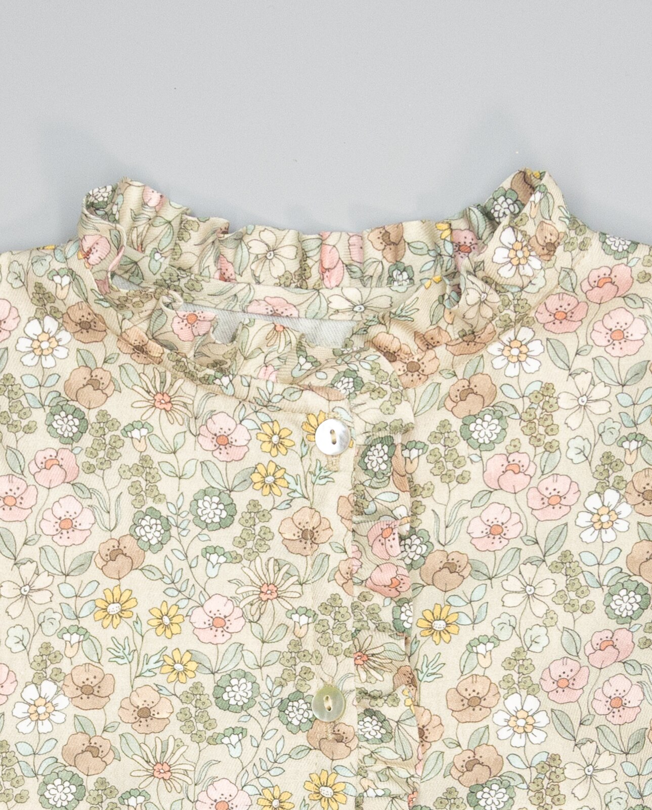 Camisa Infantil em Flanela Floral Franzida com Folho Torrado-3