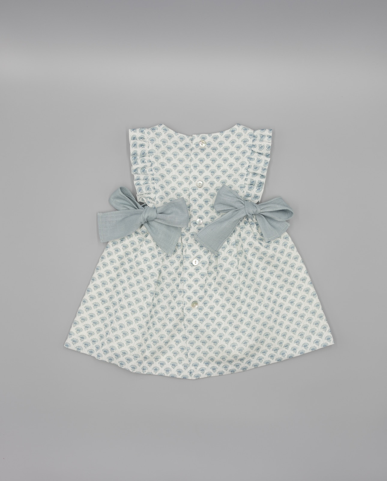 Vestido para Bebé com Estampado Floral e Folhos e Laços Laterais Fina Ejerique Azul-claro-2
