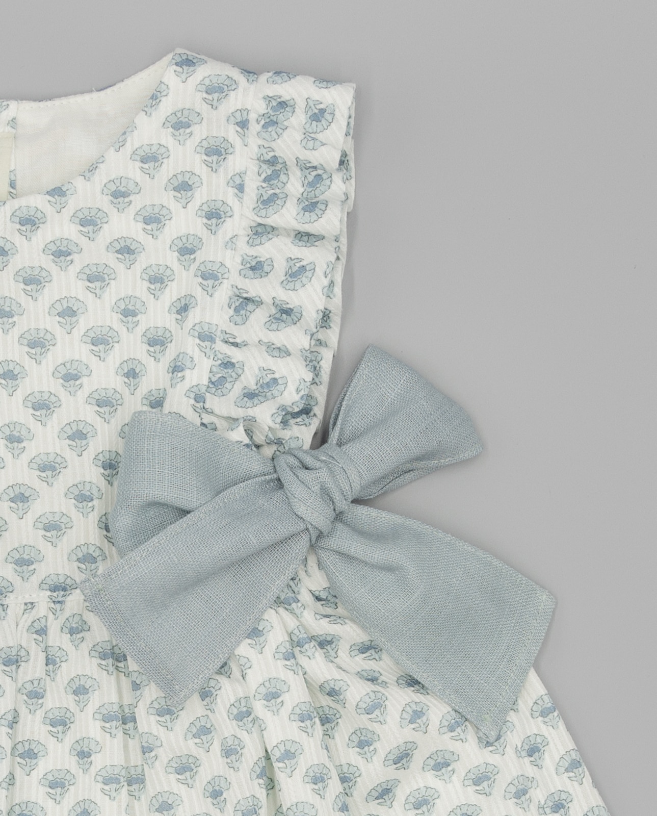Vestido para Bebé com Estampado Floral e Folhos e Laços Laterais Fina Ejerique Azul-claro-3