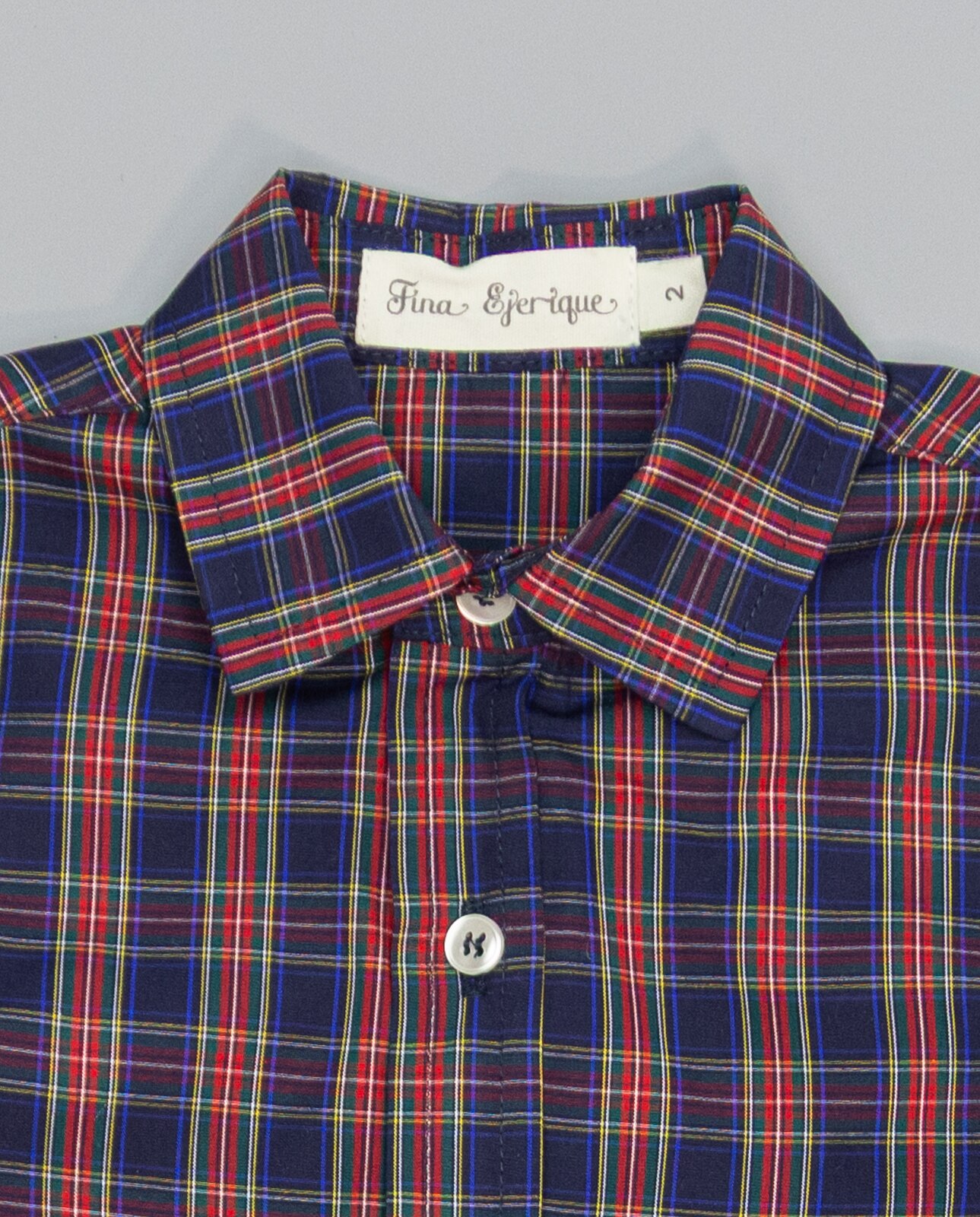 Camisa Aos Quadrados Escoceses em Marinho e Vermelho com Folho Posterior Marinho-3