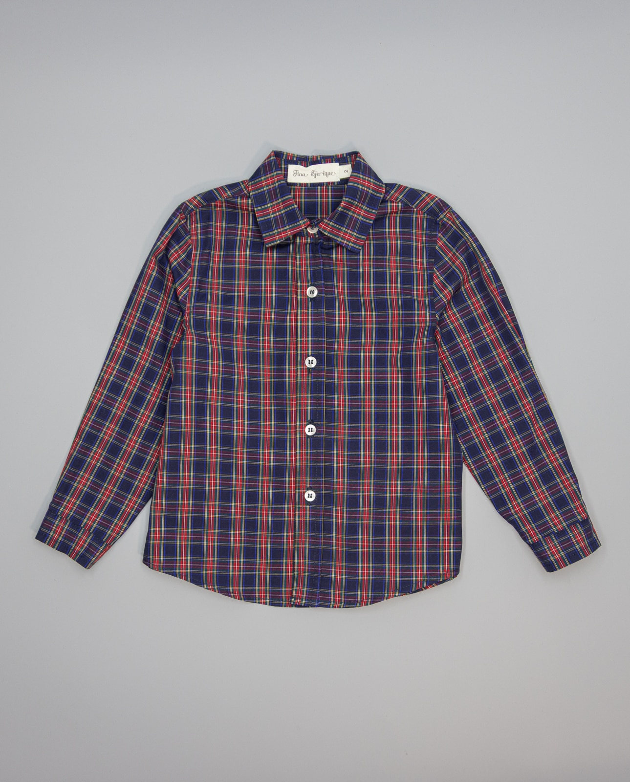 Imagem 0 de Camisa Aos Quadrados Escoceses em Marinho e Vermelho com Folho Posterior