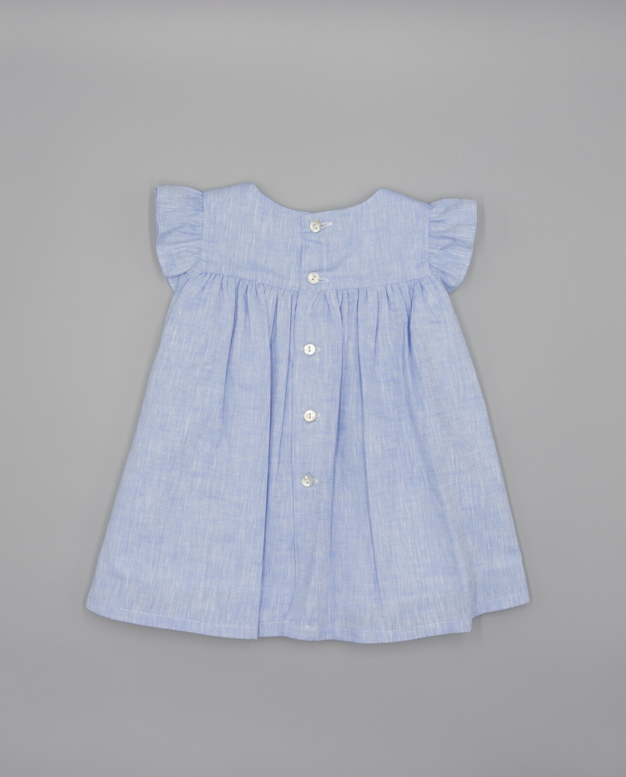 Vestido para Bebé com Tira Bordada e Laços nos Ombros Azul-claro-2