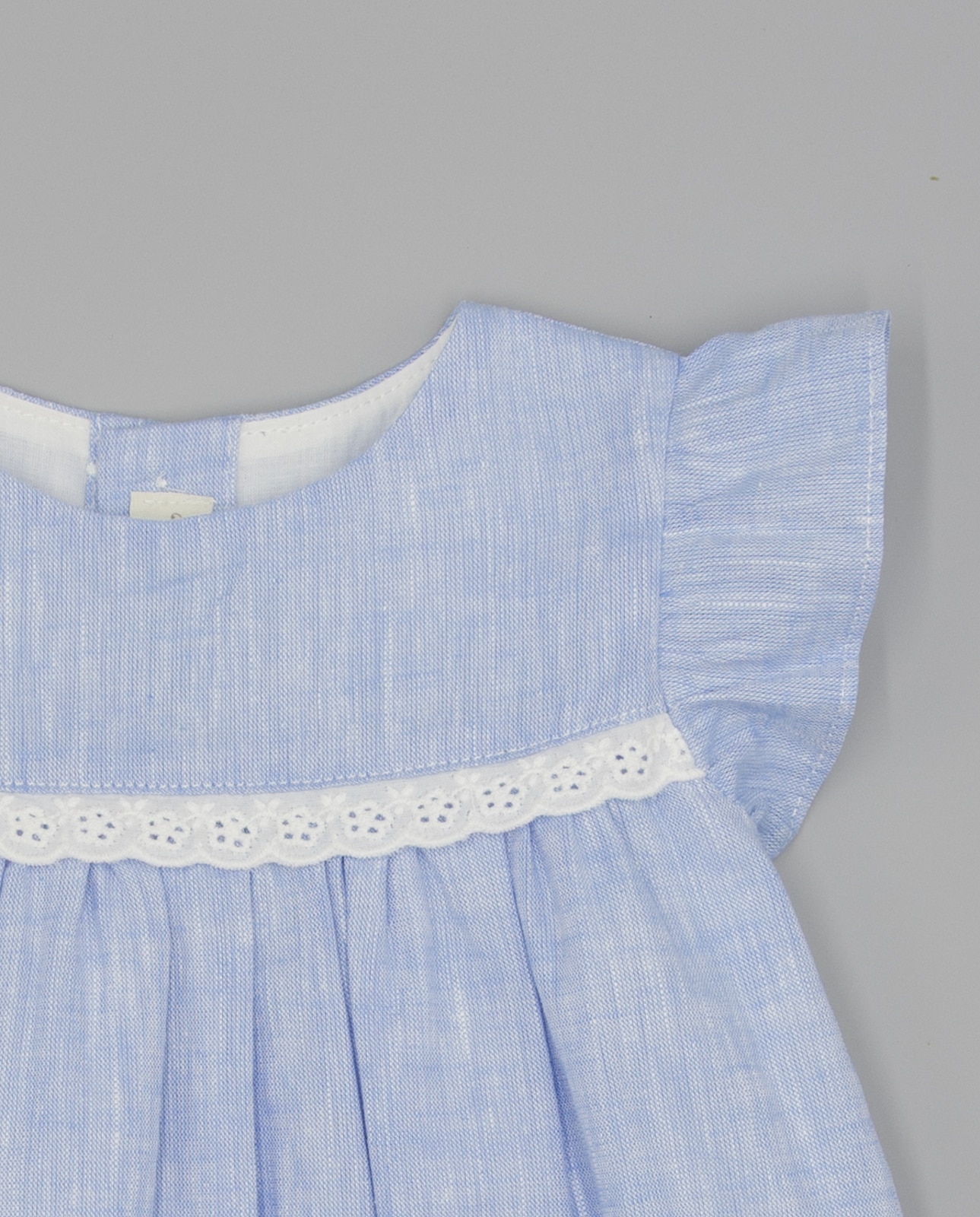 Vestido para Bebé com Tira Bordada e Laços nos Ombros Azul-claro-3