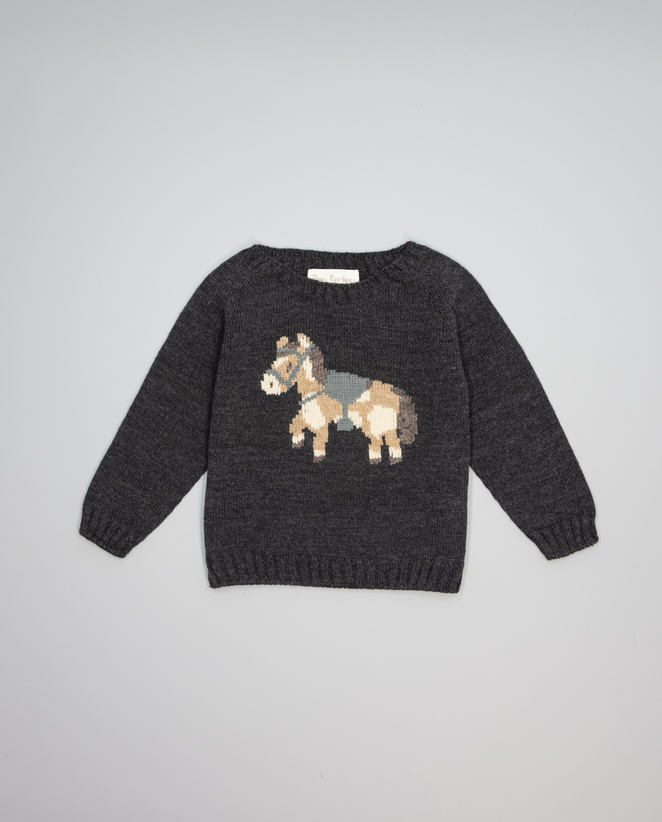 Imagem 0 de Camisola Antracite de Lã Merino com Intarsia de Cavalo