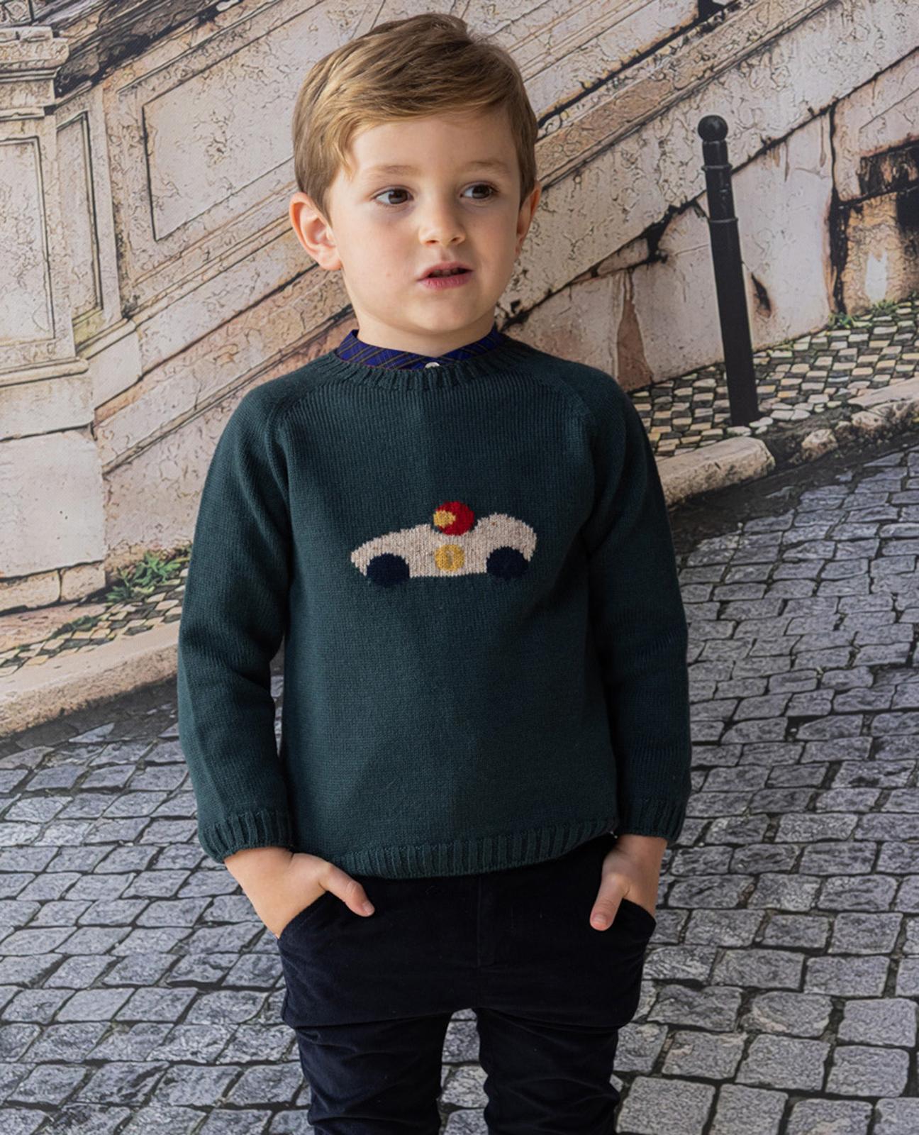 Imagem 0 de Camisola Verde de Lã Merino com Intarsia de Carro